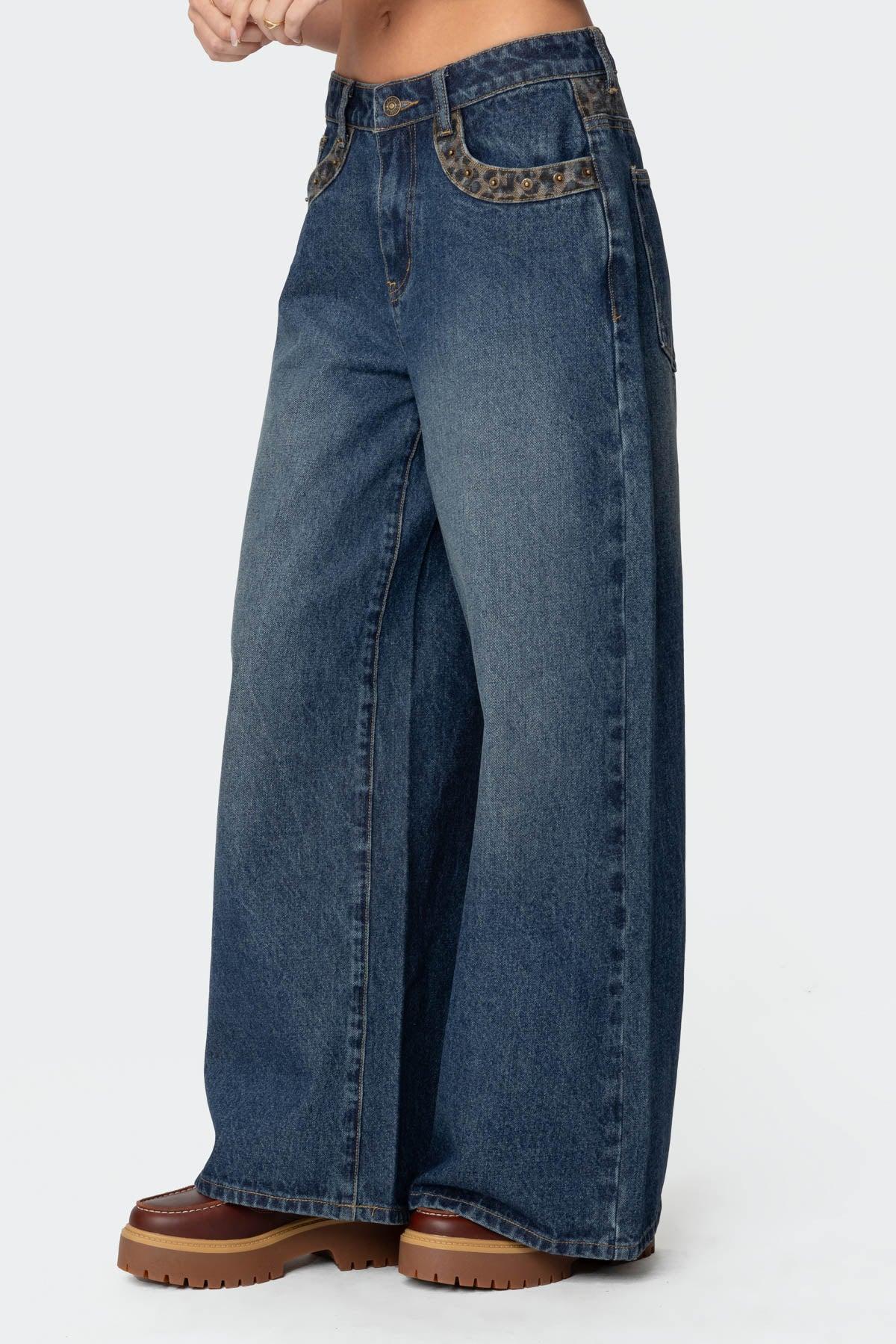 Gwen Leopard Detail Low Rise Jeans Product Image