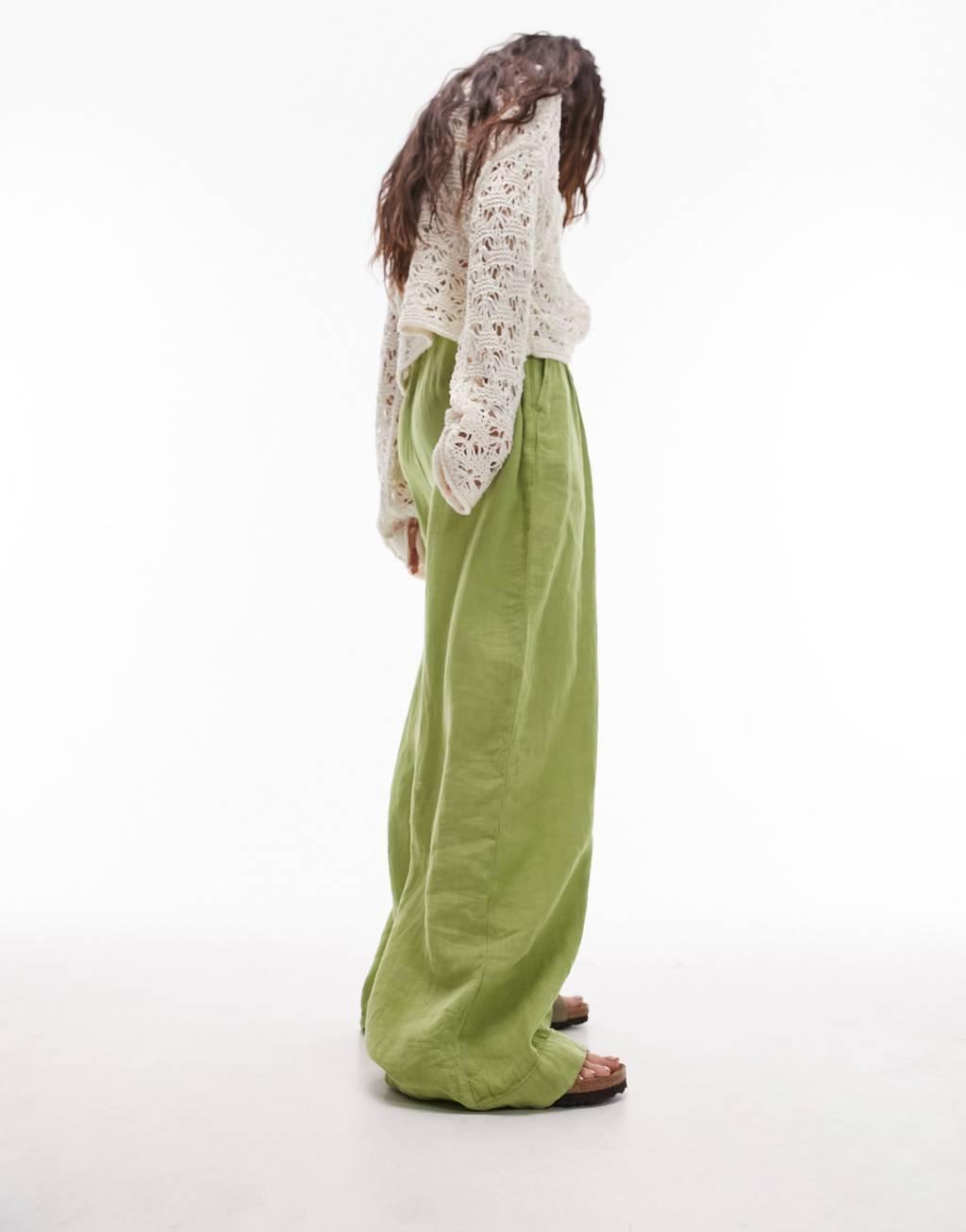 Topshop super wide leg pleated linen pants Product Image