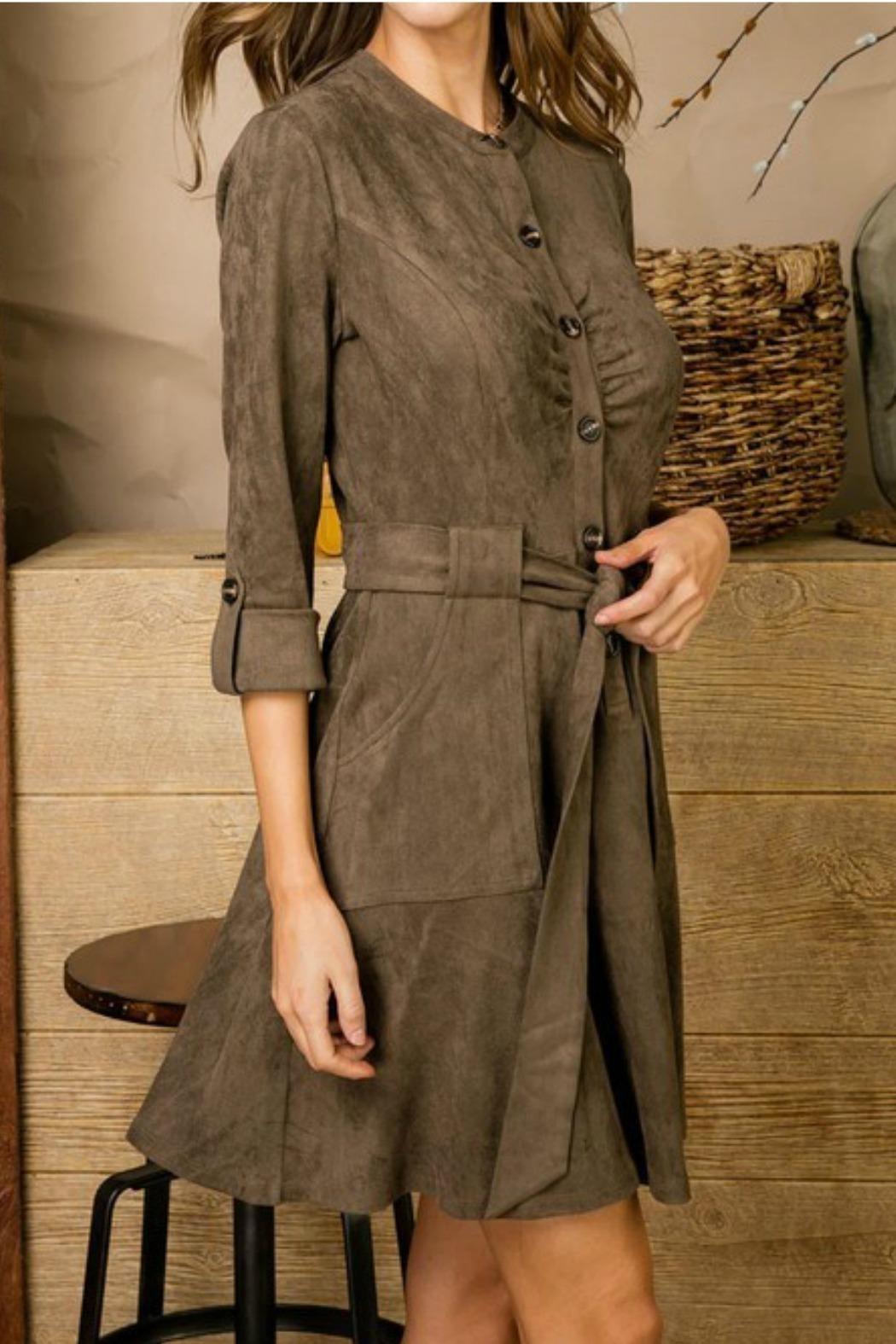 Olive Belted Suede Dress Product Image