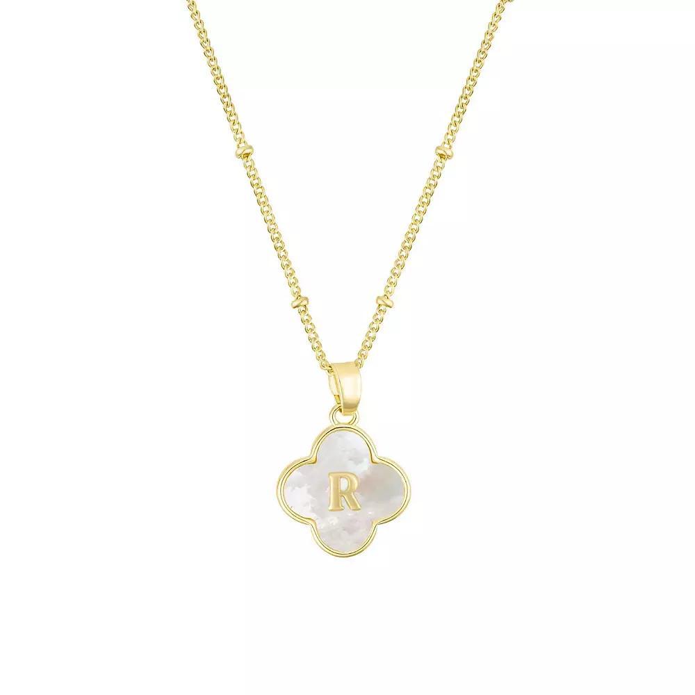 Adornia 14k Gold Plated Mother-of-Pearl Initial Clover Necklace, Women's, Size: 16-18" ADJ Product Image