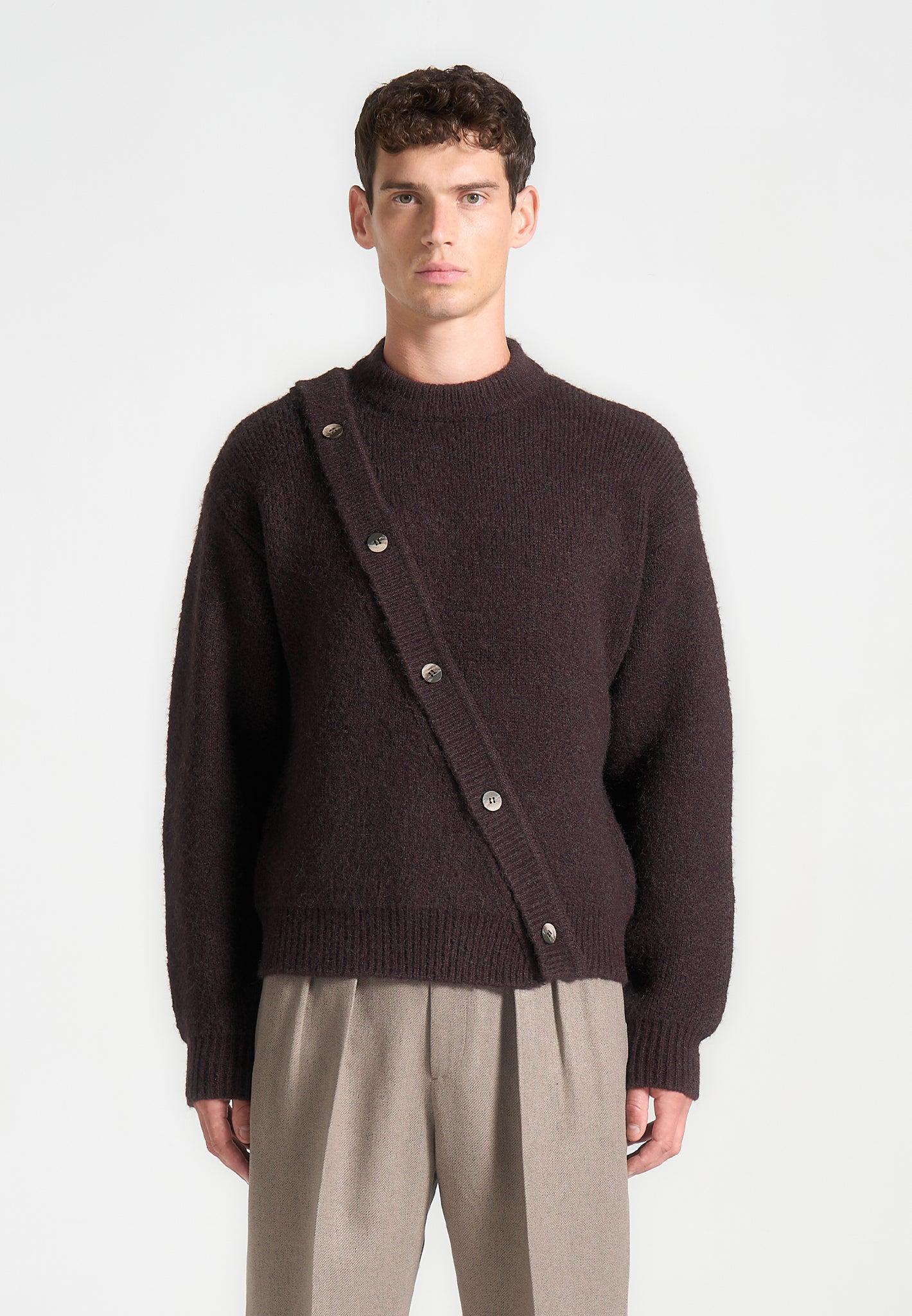 Asymmetric Brushed Wool Knit Jumper - Brown Male Product Image