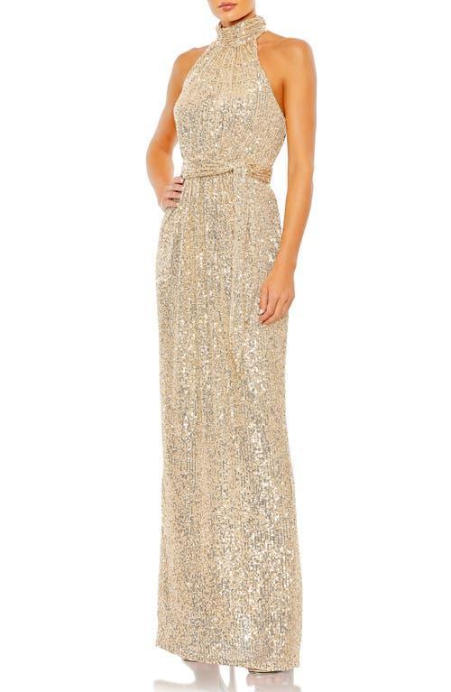 Mac Duggal Sequin Halter Mock Neck Sleeveless Gown Product Image