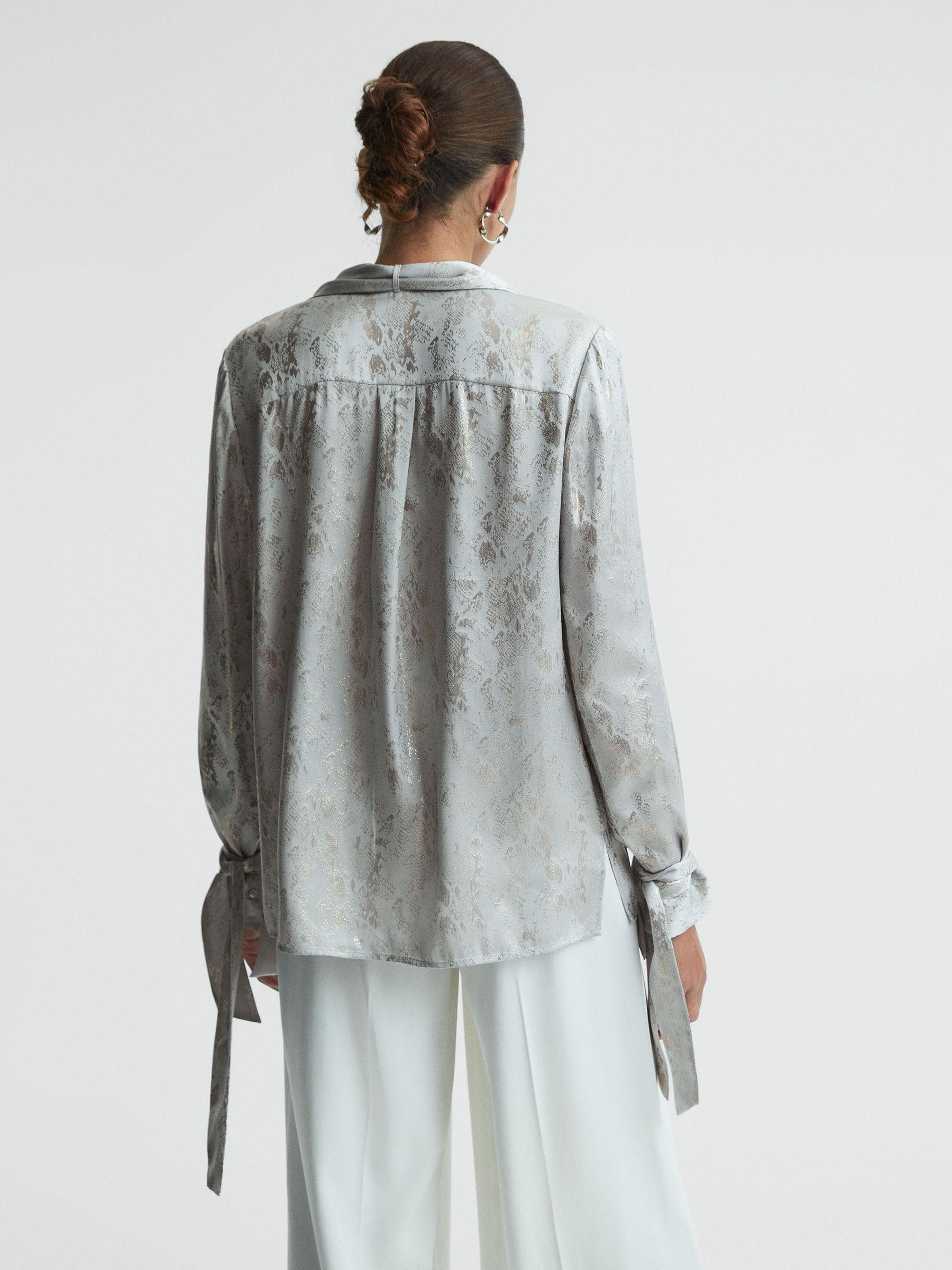 Premium Metallic Removable Tie Detail Blouse in Silver Product Image