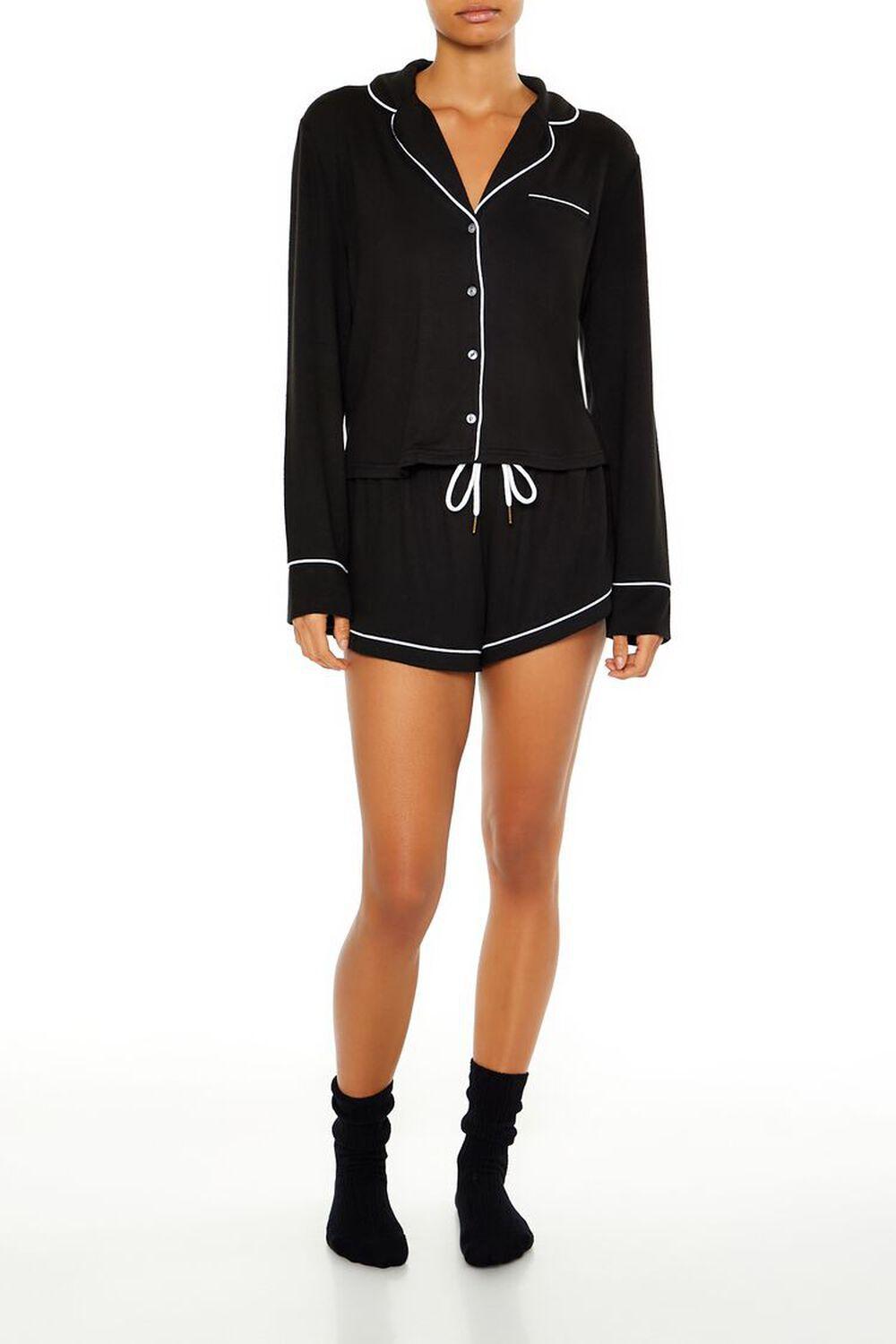 Piped-Trim Shirt & Shorts Pajama Set | Forever 21 Product Image