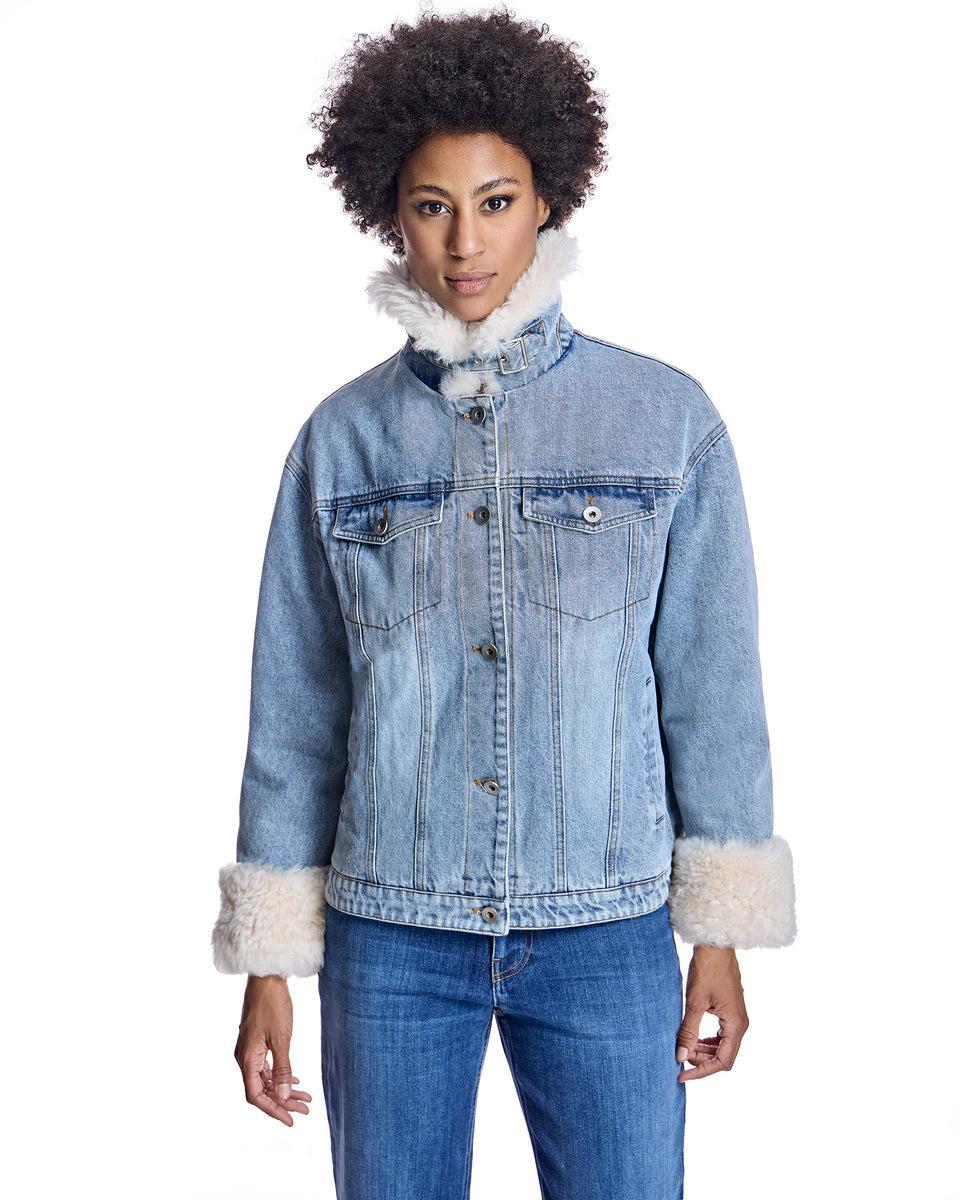 Julia & Stella by Maximilian Fur-Trimmed Denim Jacket-Maximilian Product Image