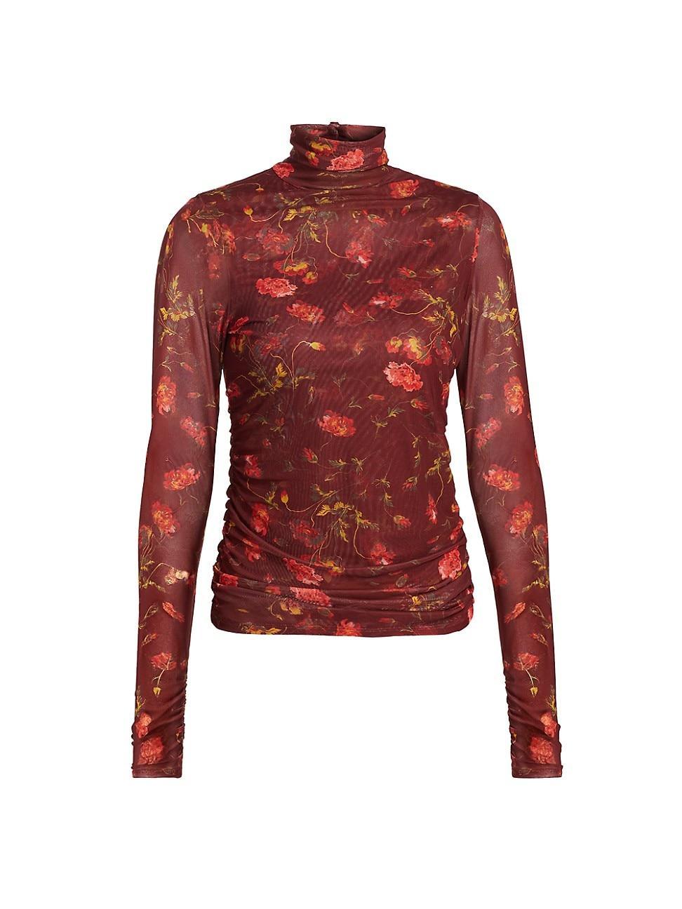 Womens Falling Poppies Mesh Turtleneck Top Product Image