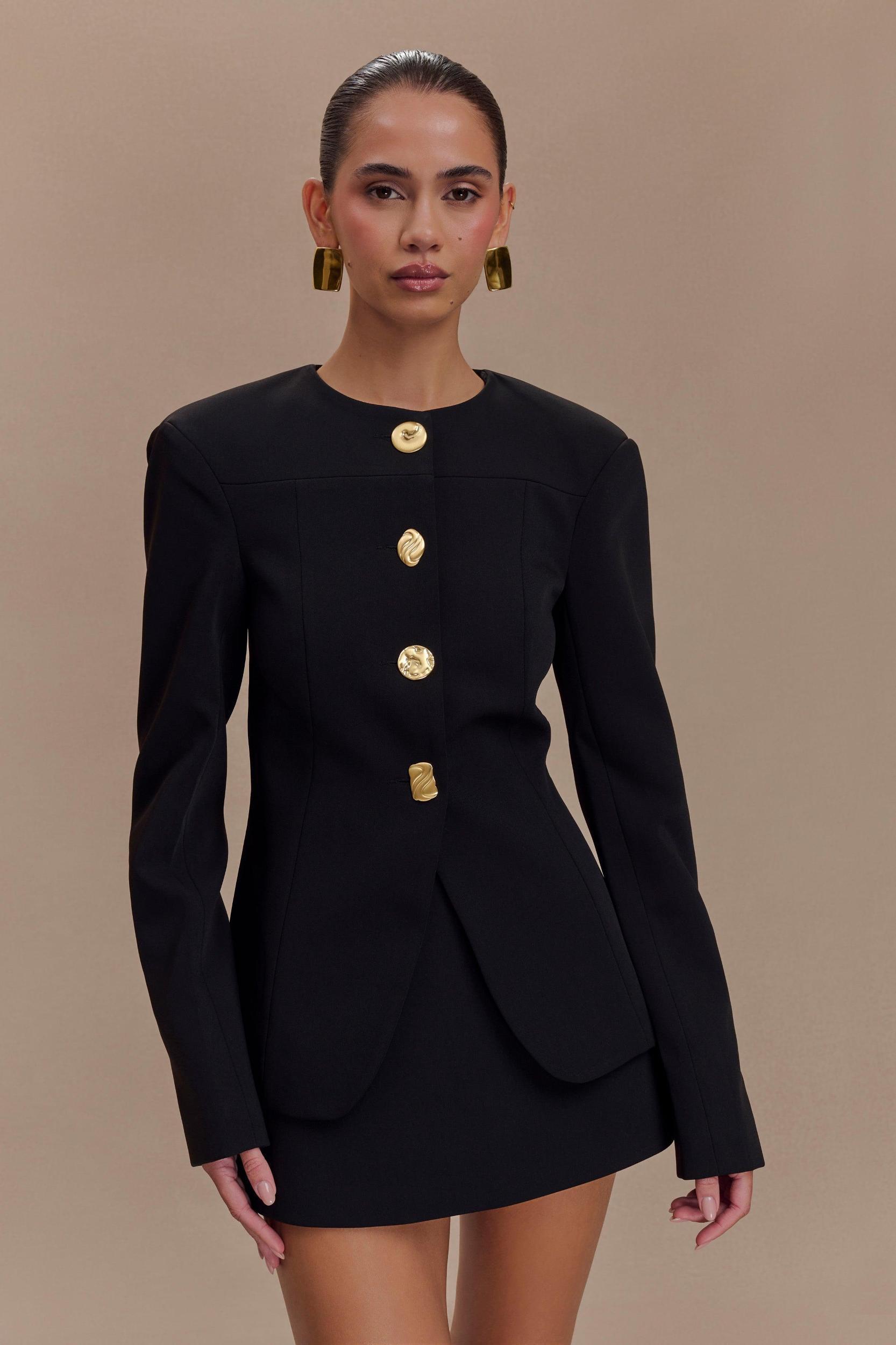 Asia Mixed Button Blazer - Black Product Image