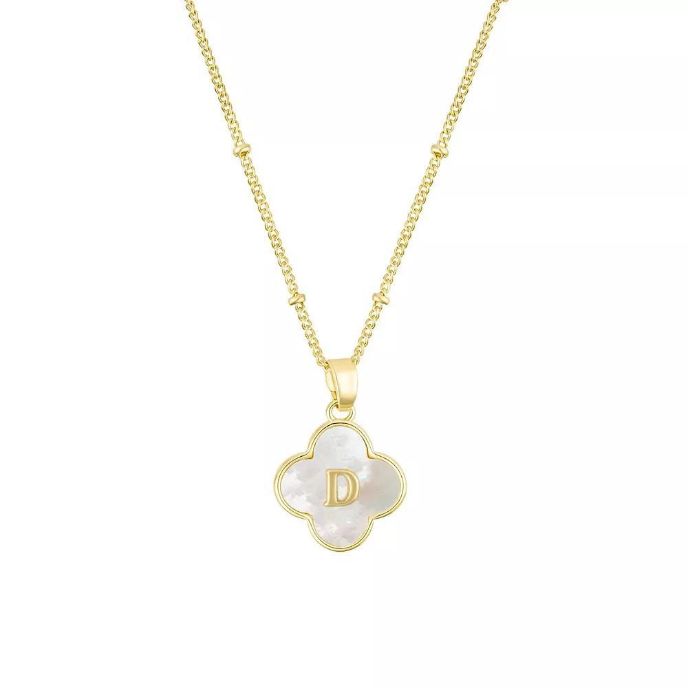 Adornia 14k Gold Plated Mother-of-Pearl Initial Clover Necklace, Womens Product Image