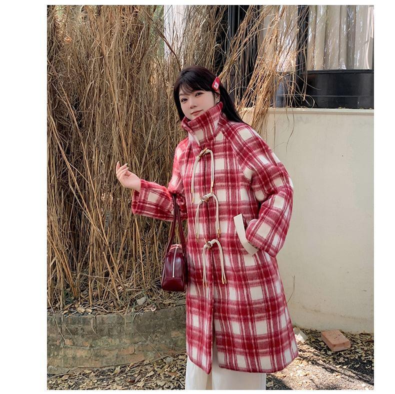 Plus Size Plaid Midi Single-Breasted Coat Product Image