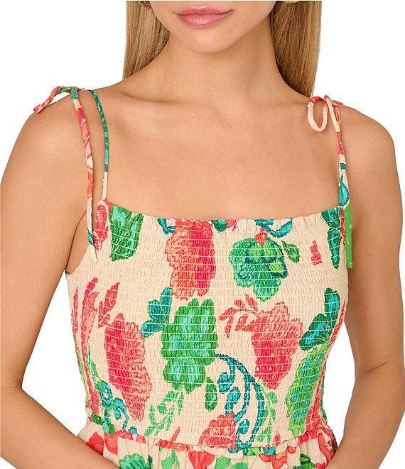 Adrianna by Adrianna Papell Smocked Floral Print Square Neck A-Line Knee Length Dress Product Image