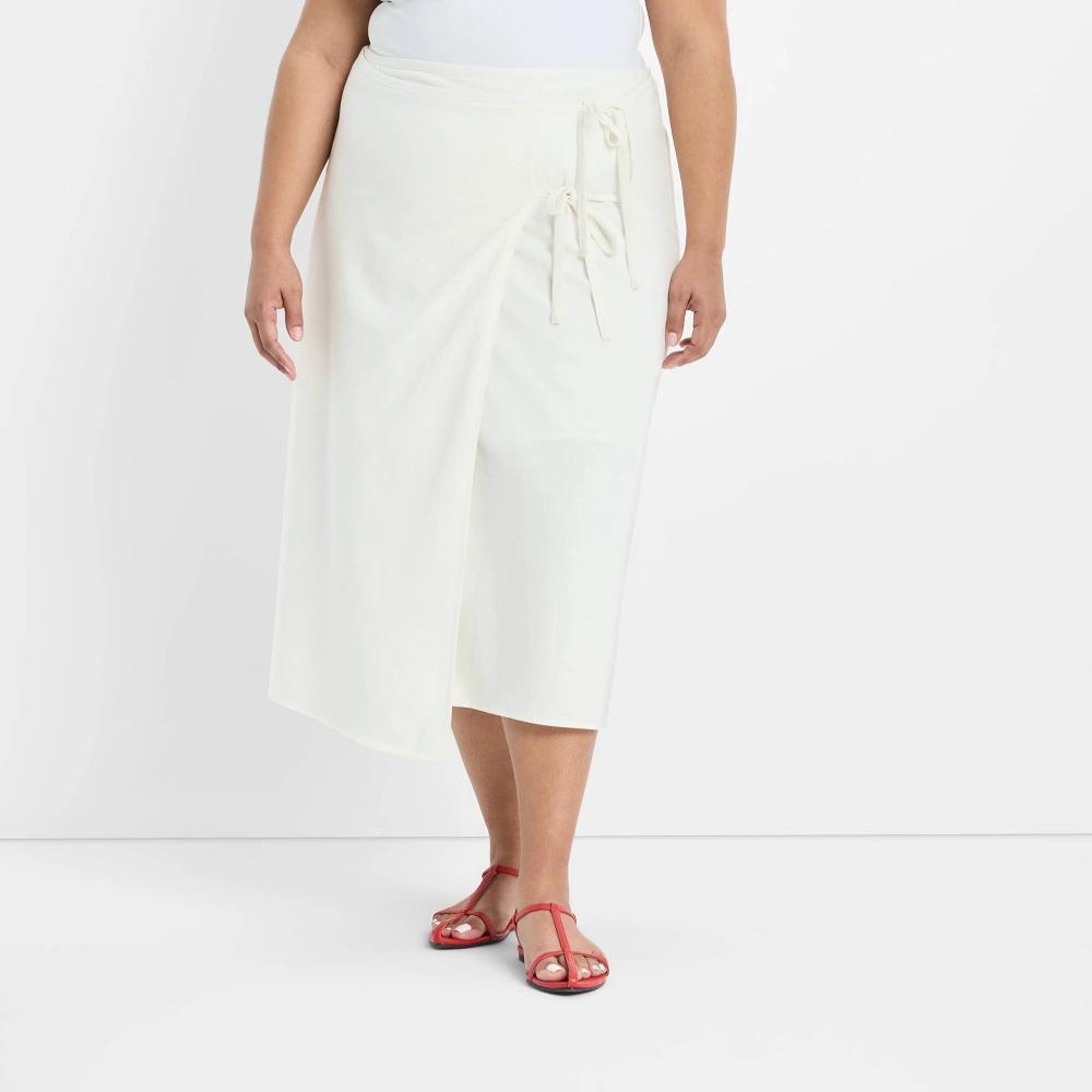 Women's Mid-Rise Linen Midi Wrap Skirt - Future Collective Product Image