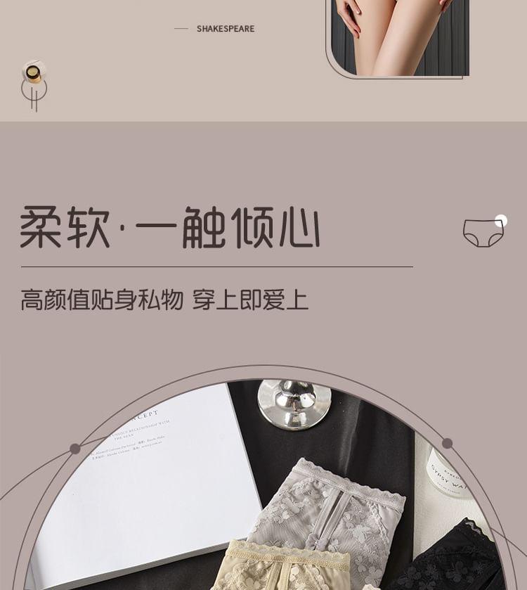 Butterfly Print Lace Trim Mesh Panel Bikini Panties Product Image