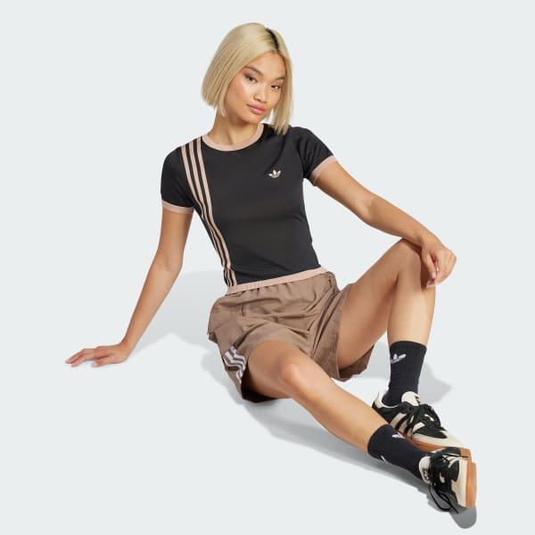 adidas Knitted 3-Stripes Short Tee Black XS Womens Product Image