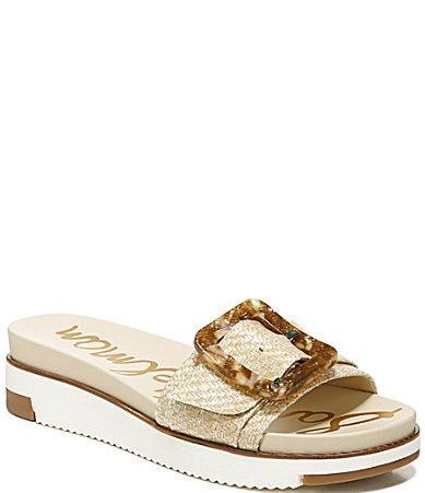 Sam Edelman Ariane Raffia Tortoise Buckle Detail Platform Slides Product Image