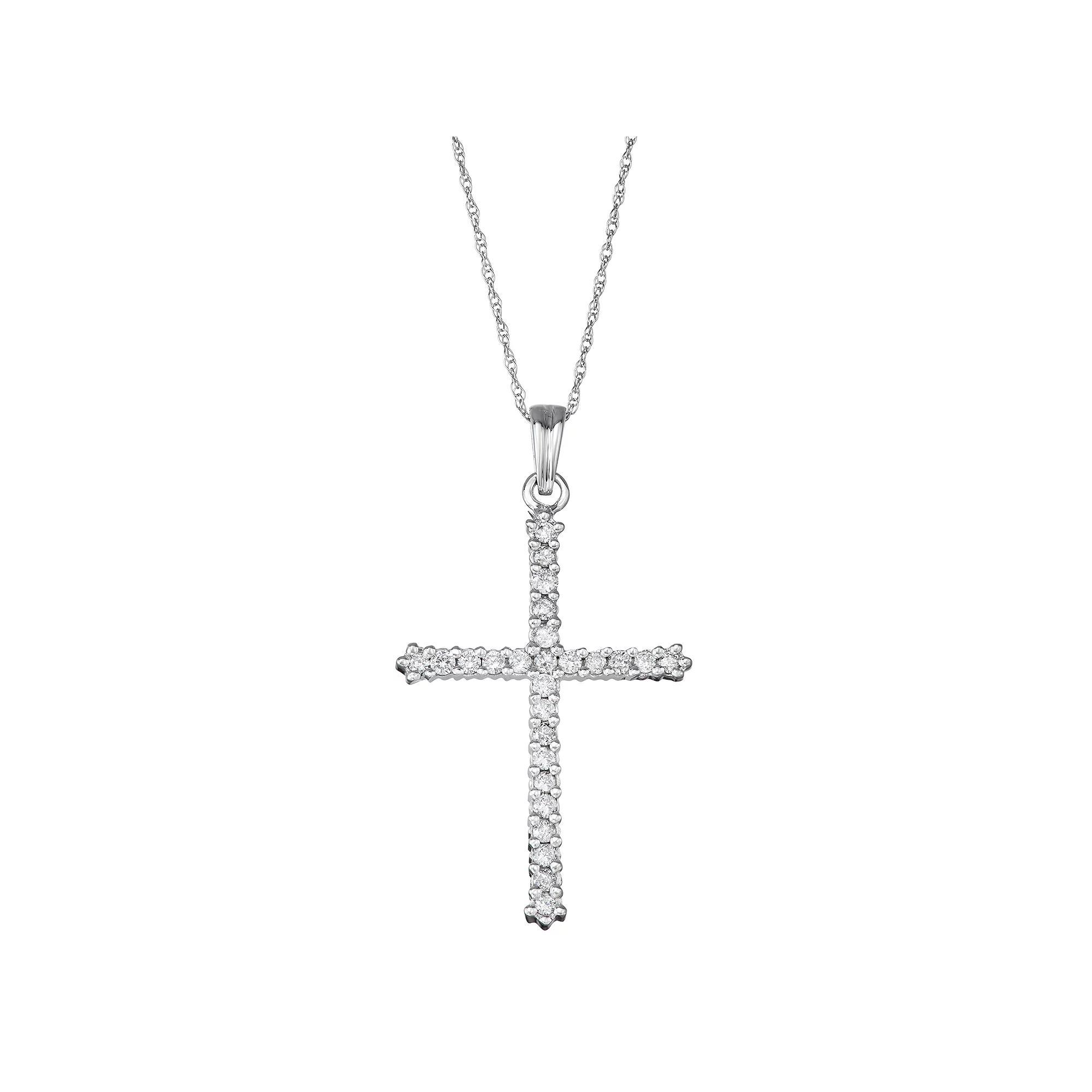 10k White Gold 1/2 Carat T.W. Diamond Cross Pendant, Women's, Size: 18", 10k Whgold Product Image
