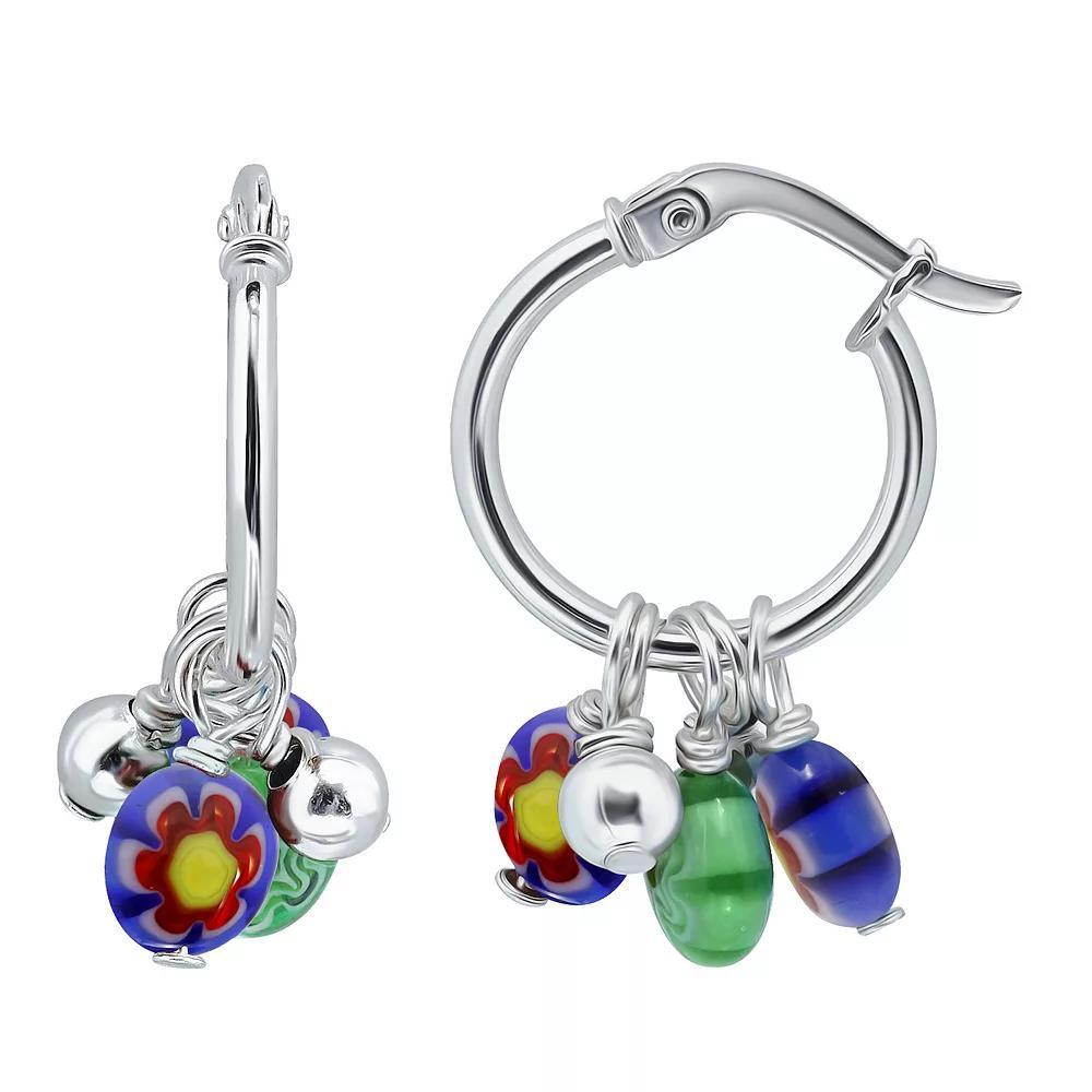 Aleure Precioso Sterling Silver Colored Glass Hoop Drop Earrings, Women's Product Image