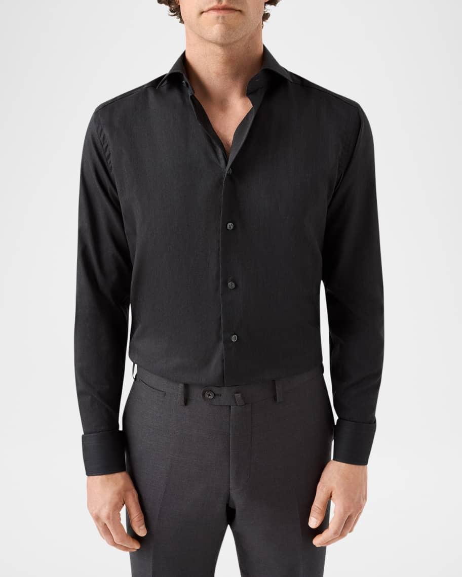 Mens Signature Herringbone Flannel Contemporary-Fit Dress Shirt Product Image