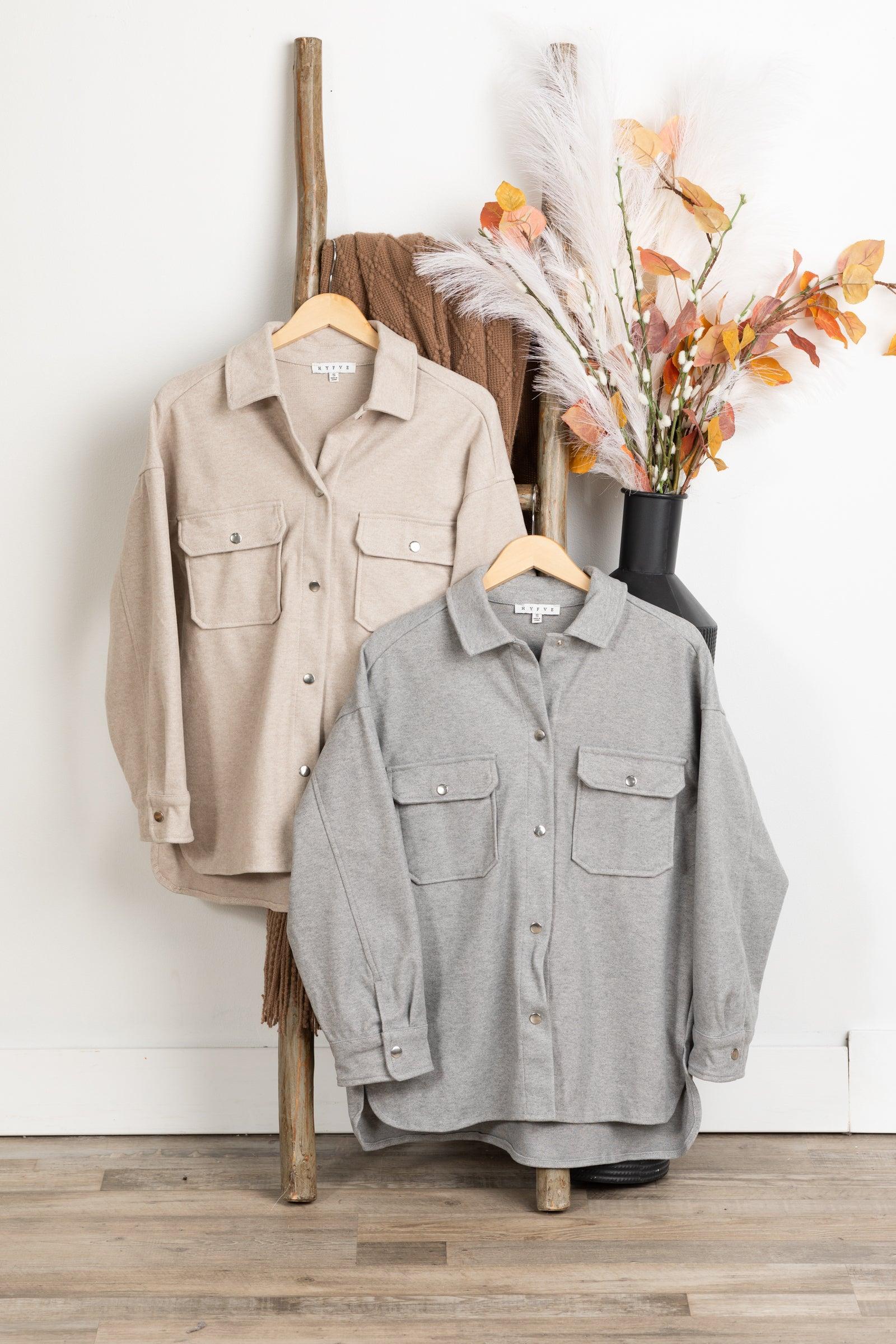 Solid Lightweight Front Pockets Shacket Product Image