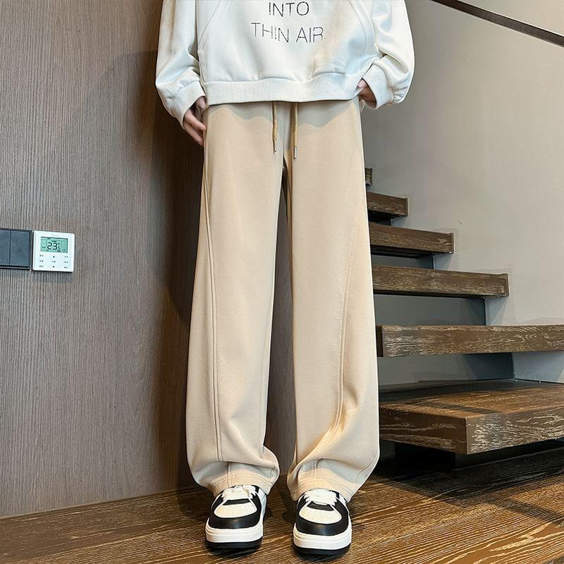 Drawstring Waist Marble Print Straight Leg Sweatpants Product Image