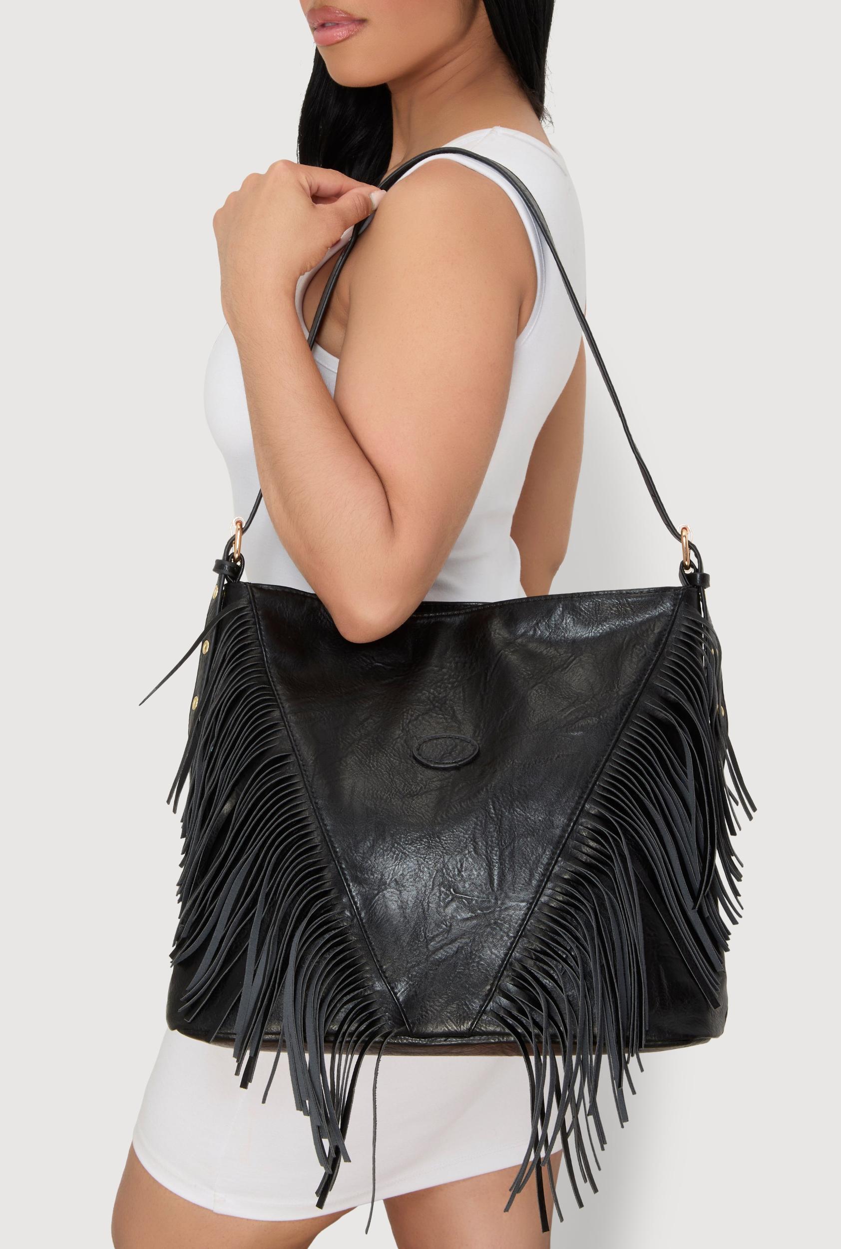 Faux Leather Fringe Hobo Bag Female Product Image