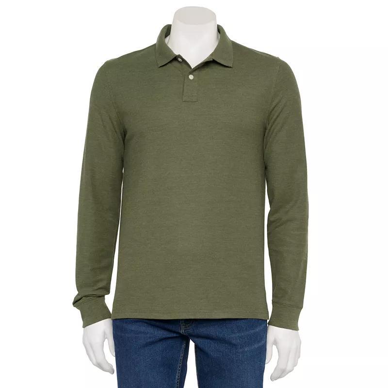 Men's Sonoma Goods For Life® Long Sleeve Pique Polo, Size: Small, Sailor Water Product Image