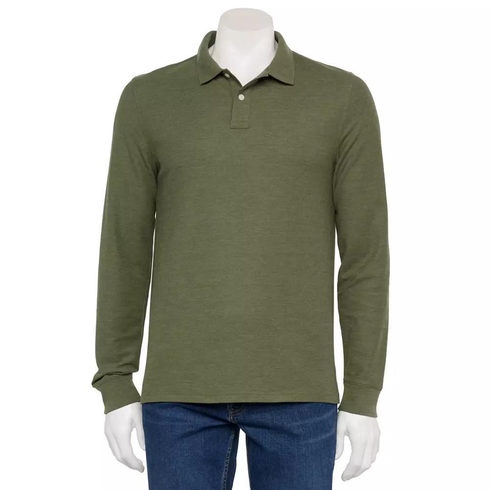 Men's Sonoma Goods For Life® Long Sleeve Pique Polo, Size: Small, Sailor Water Product Image