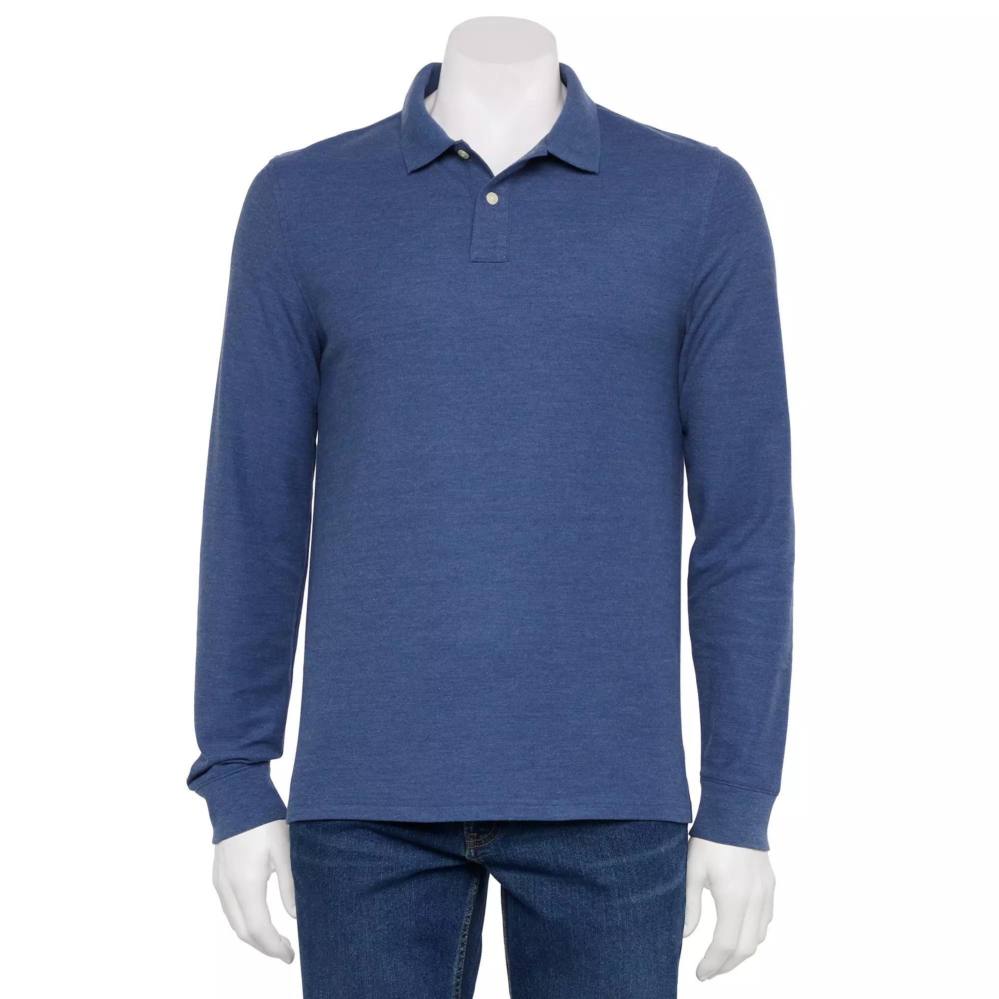Men's Sonoma Goods For Life® Long Sleeve Pique Polo, Size: Small, Sailor Water Product Image