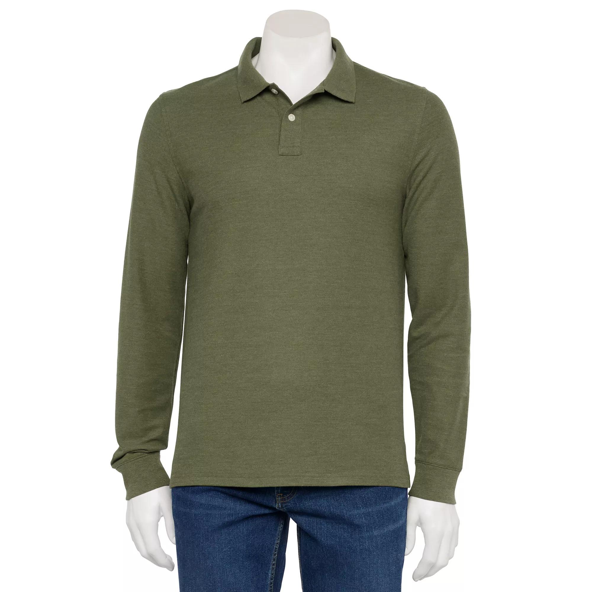 Men's Sonoma Goods For Life® Long Sleeve Pique Polo, Size: Small, Sailor Water Product Image