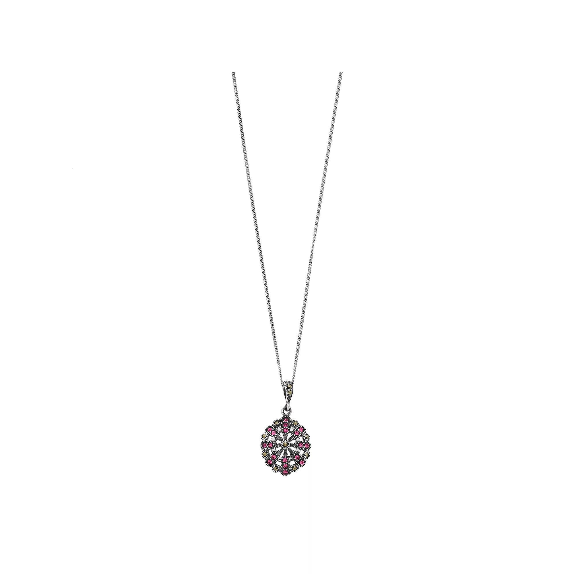 Tori Hill Marcasite & Pink Crystal Oval Pendant Necklace, Women's, Size: 18", Silvertone Product Image