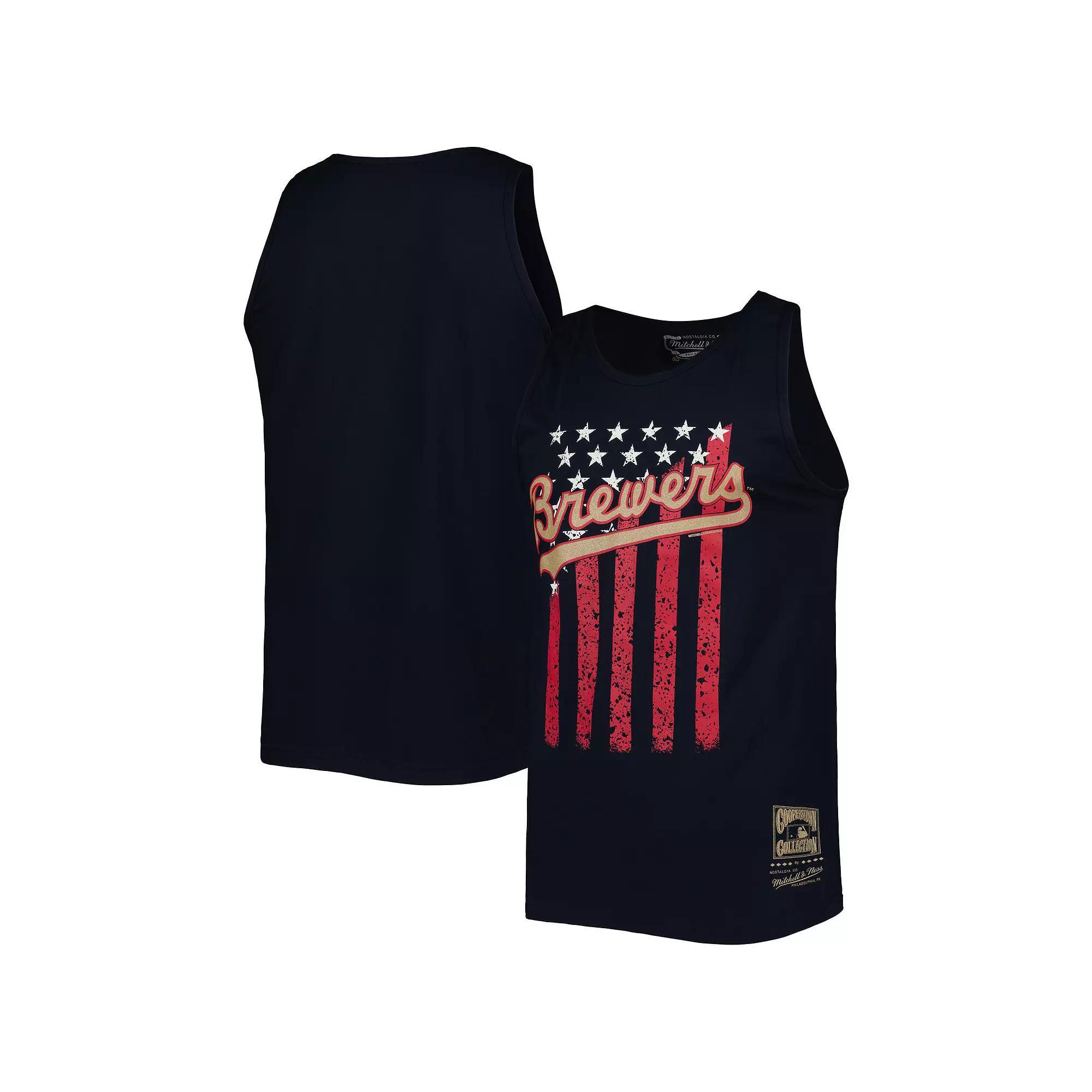 Men's Mitchell & Ness Navy Milwaukee Brewers Cooperstown Collection Stars and Stripes Tank Top, Size: Medium, Blue Product Image