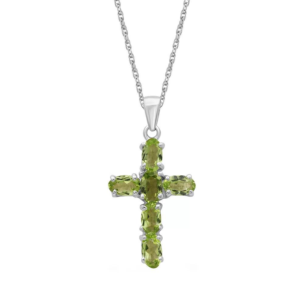 Jewelexcess Sterling Silver Peridot Pendant Cross Necklace, Women's Product Image