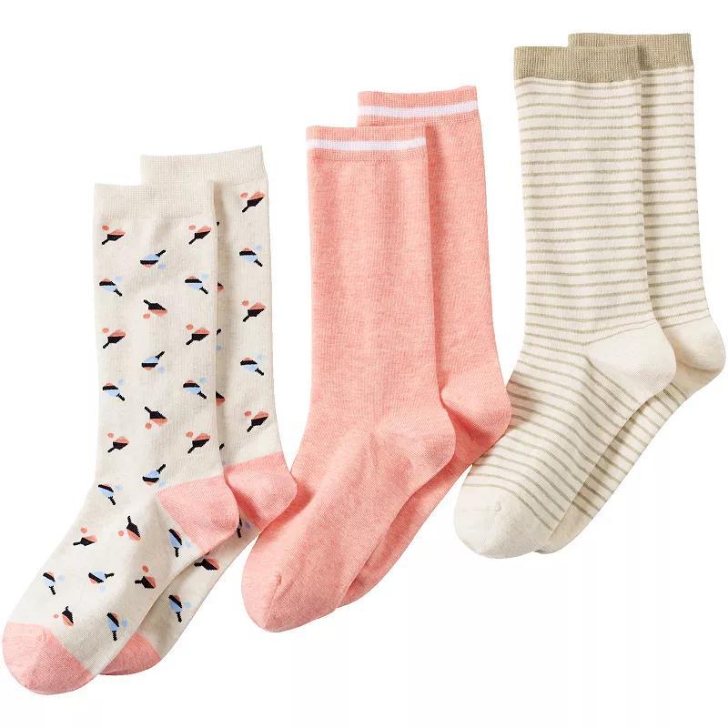 Womens Lands' End Seamless Toe Patterned Crew Socks 3-Pack, Women's, Snow Floral Stripe Product Image
