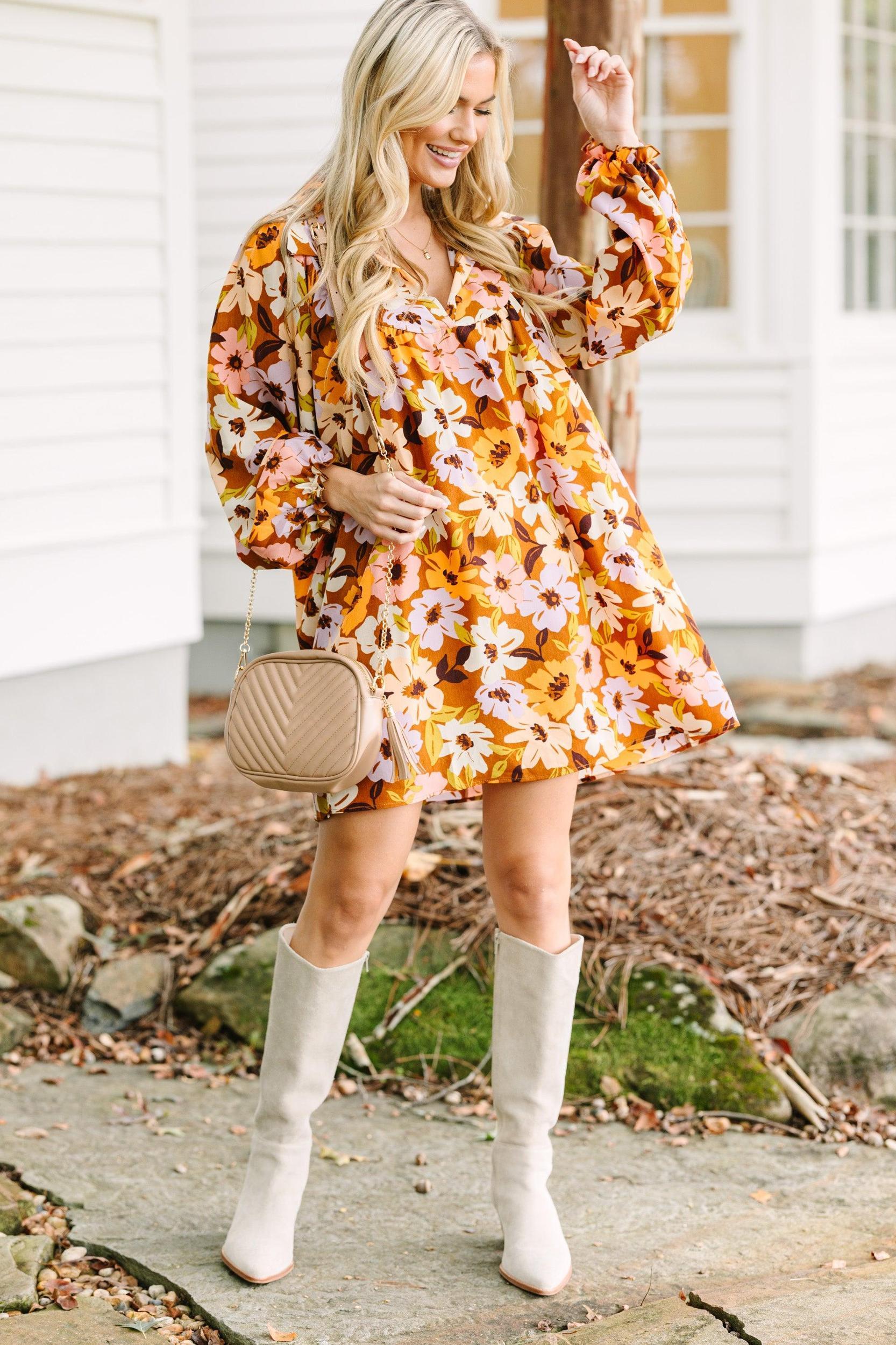 Show You Off Mocha Brown Floral Babydoll Dress Female Product Image
