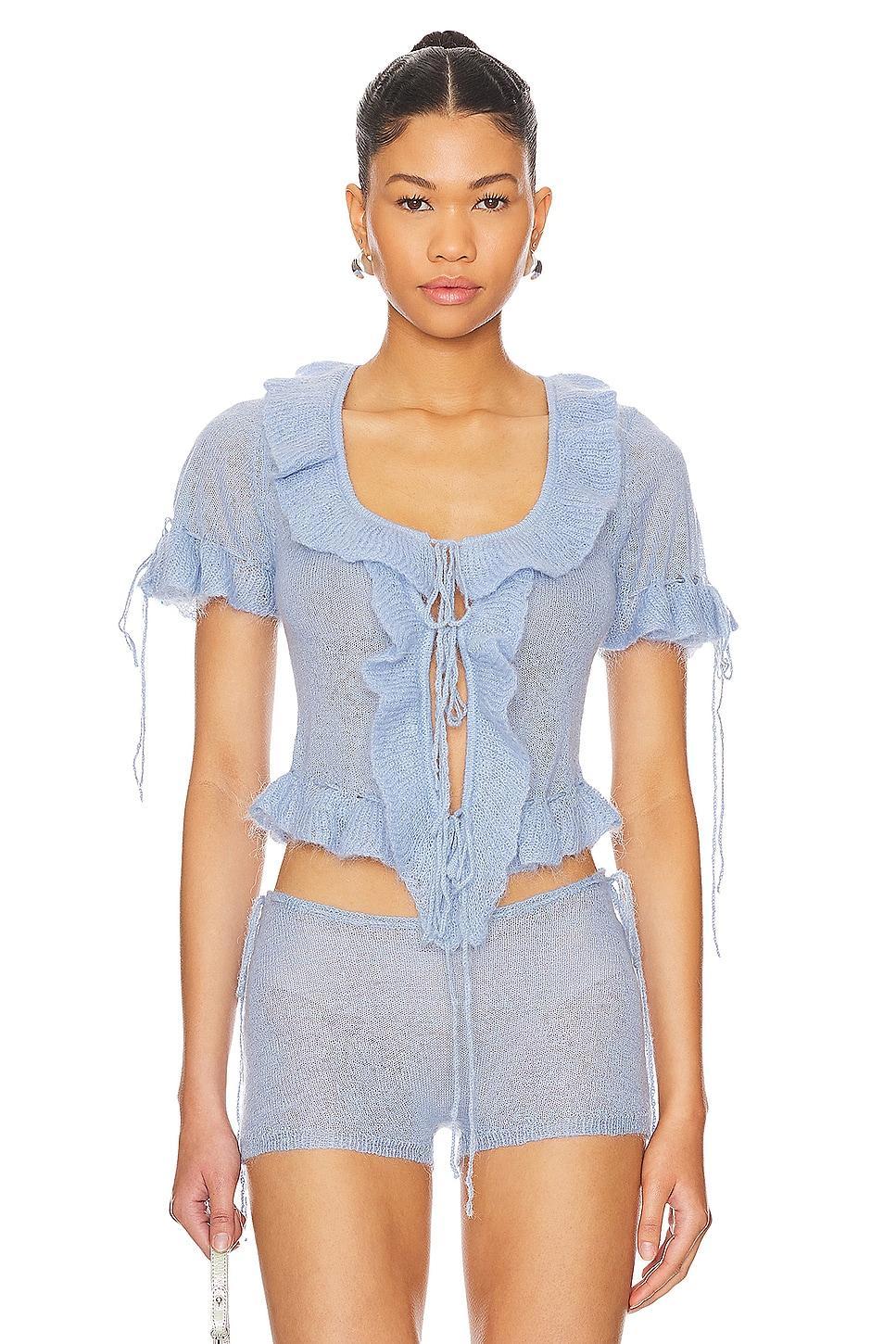 Ruffle Knit Tie Top GUIZIO Product Image