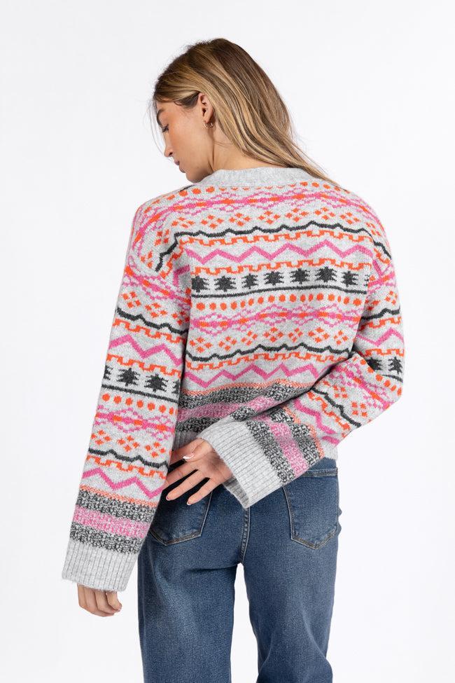 Fair And Square Grey And Pink Fair Isle Cardigan FINAL SALE Product Image