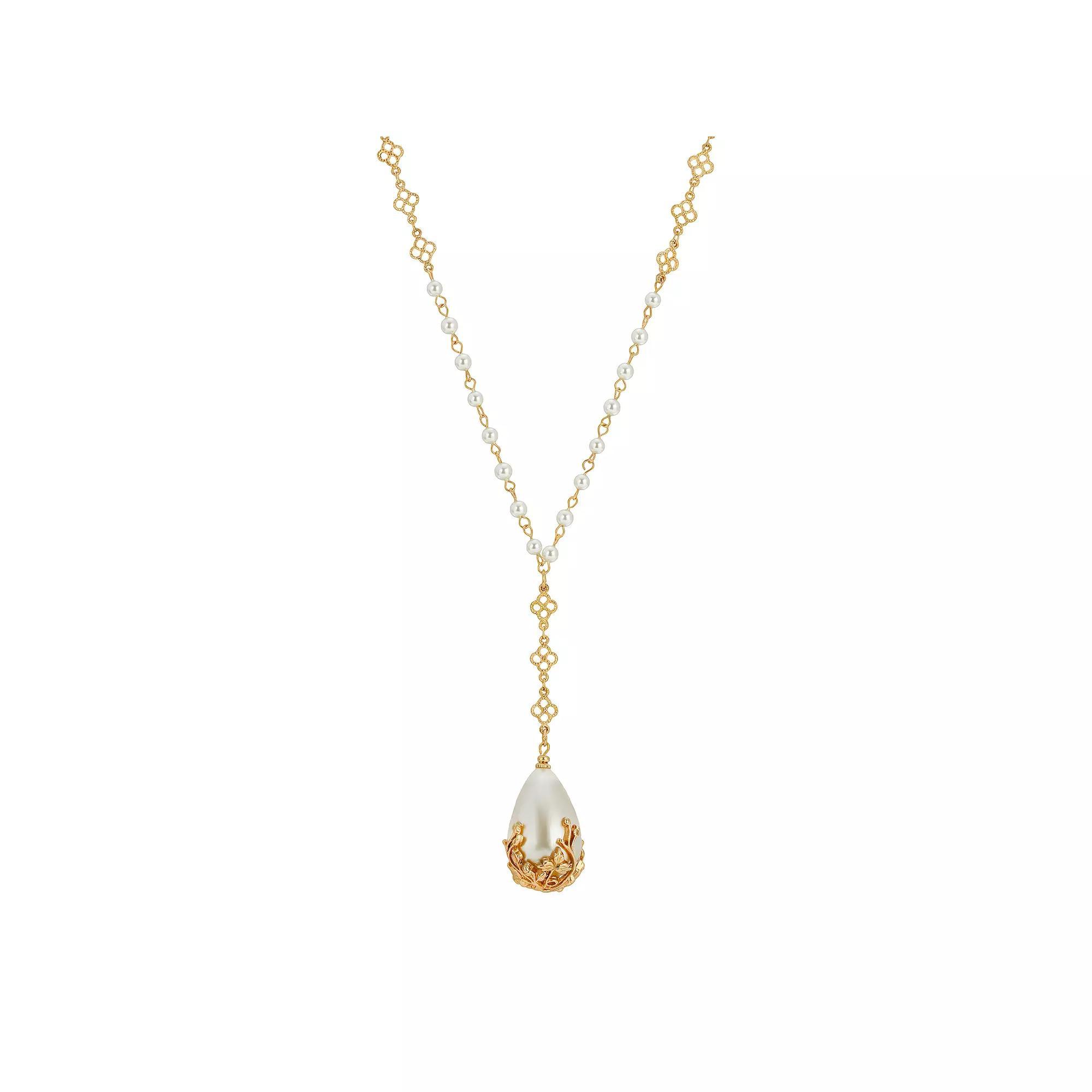1928 Gold Tone Simulated Pearl Y-Necklace, Womens, White Product Image