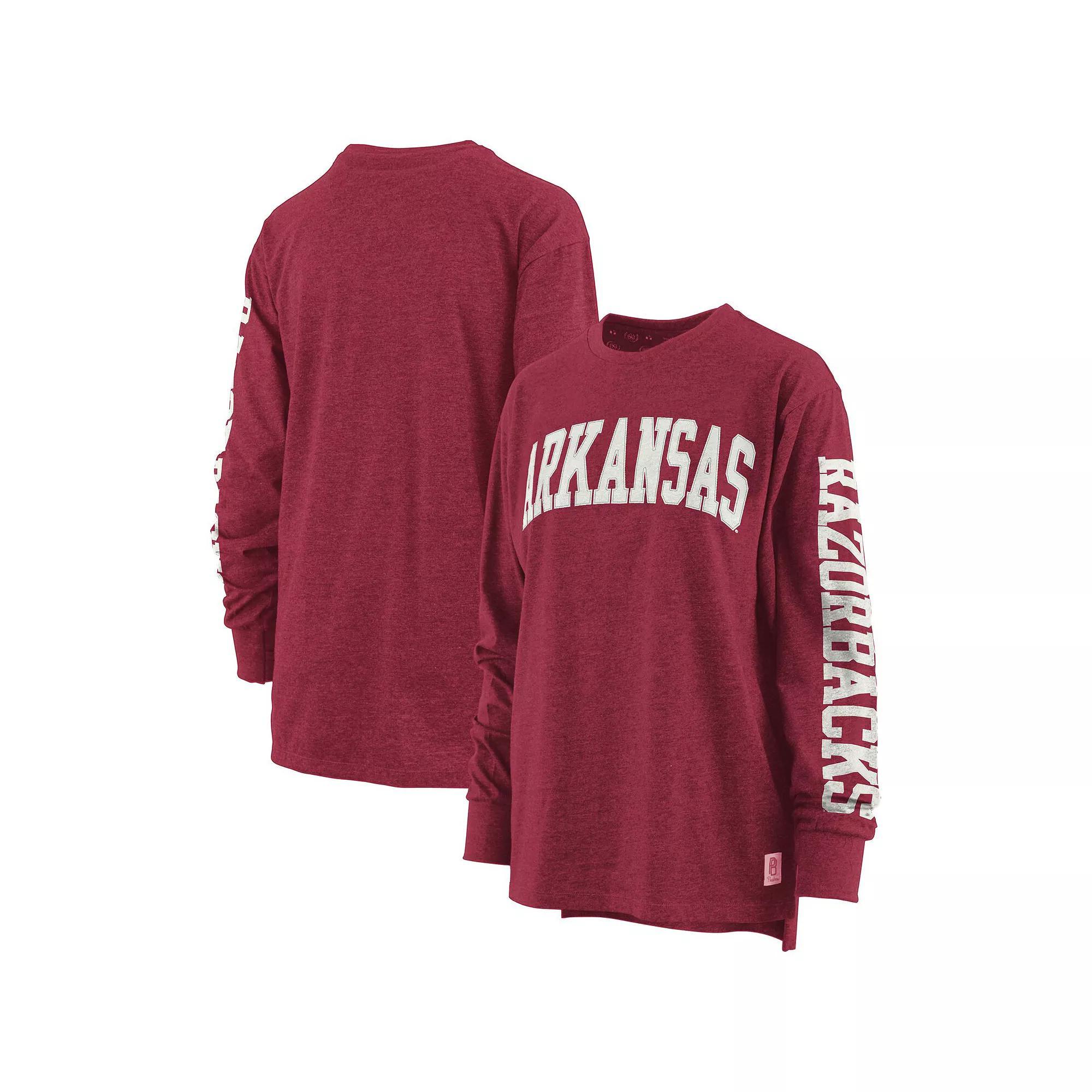 Women's Pressbox Heathered Cardinal Arkansas Razorbacks Two-Hit Canyon Long Sleeve T-Shirt, Size: Medium Product Image