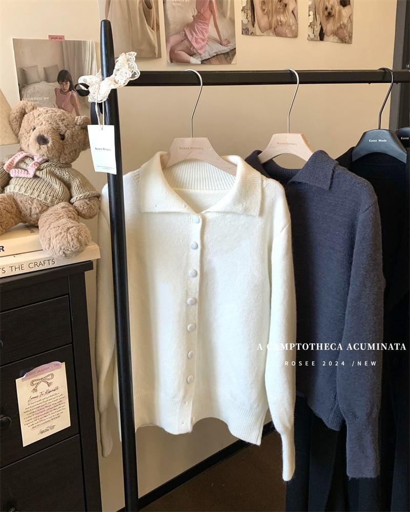Stand Collar Plain Button-Up Cardigan Product Image