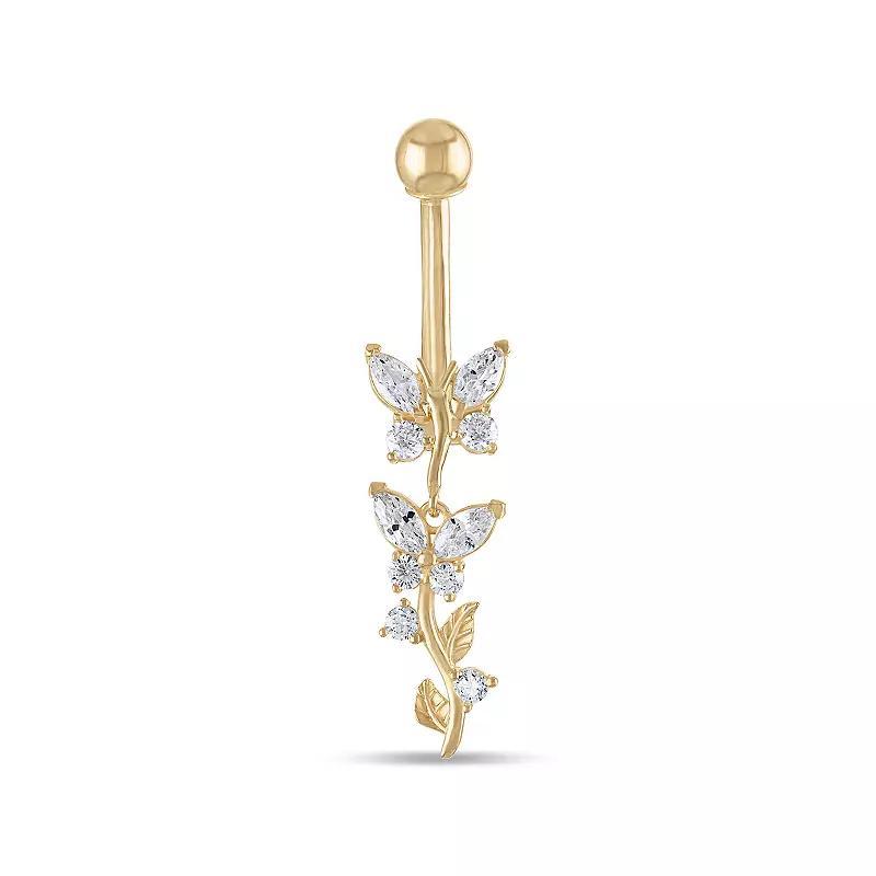 Amella Jewels 14k Gold Cubic Zirconia Butterfly Dangle Belly Ring, Women's, Yellow Product Image