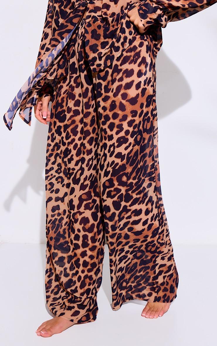 Brown Leopard Print Wide Leg Beach Pants Product Image