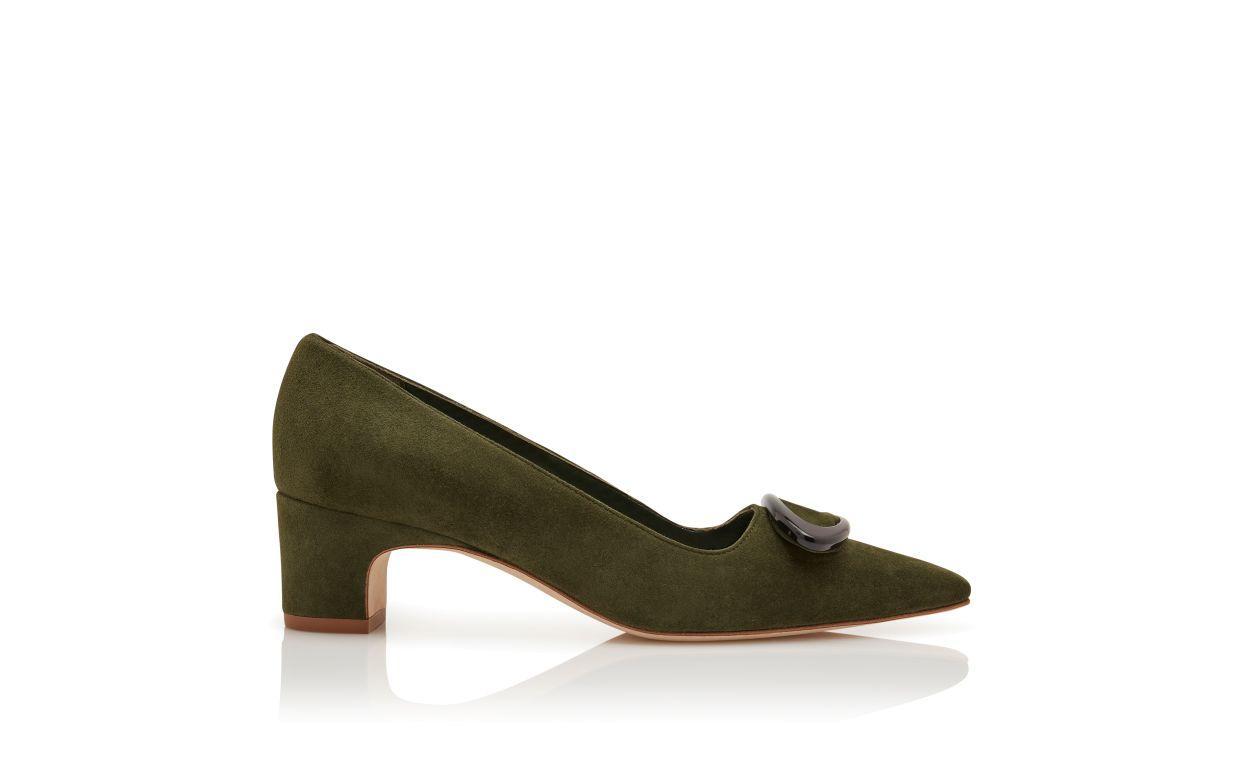 FENIX Dark Green Suede Pointed Toe Pumps Product Image