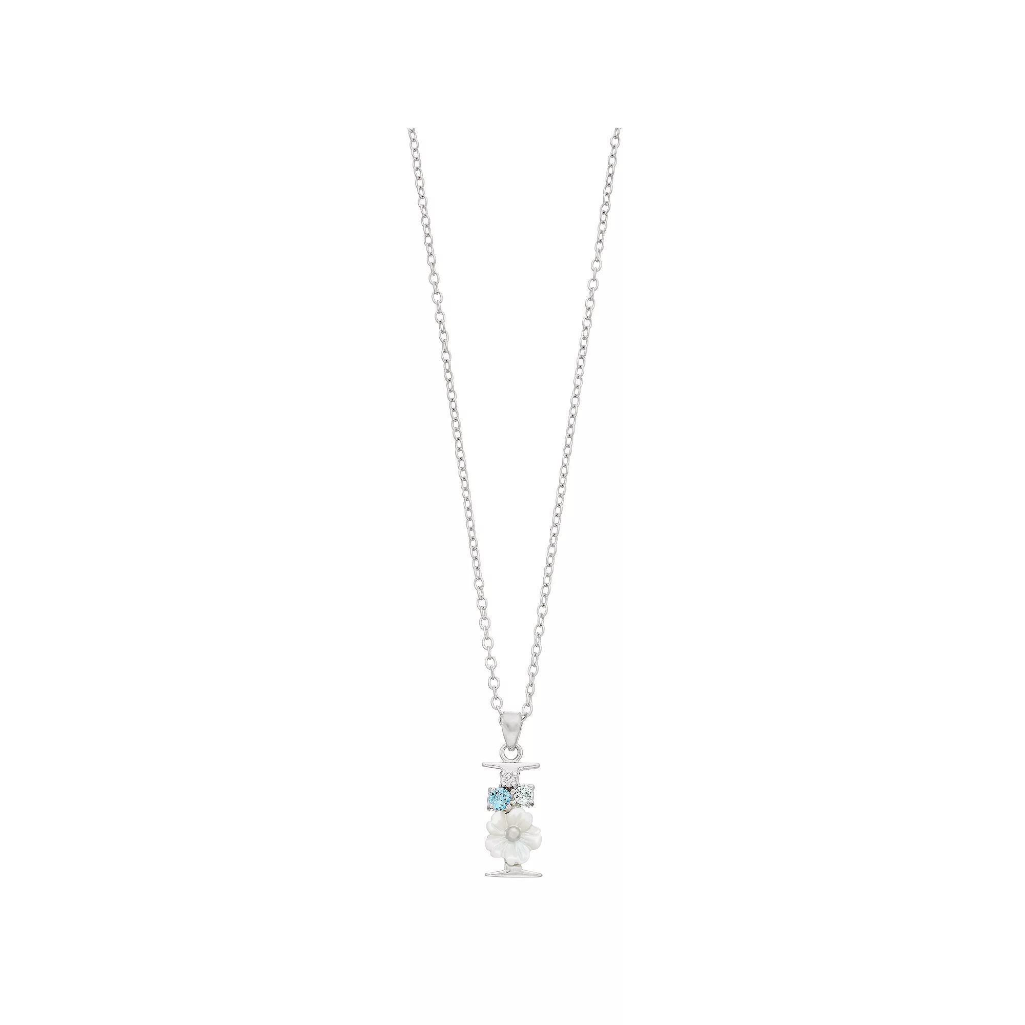 Brilliance Mother-of-Pearl Flower Initial Pendant Necklace, Womens Product Image