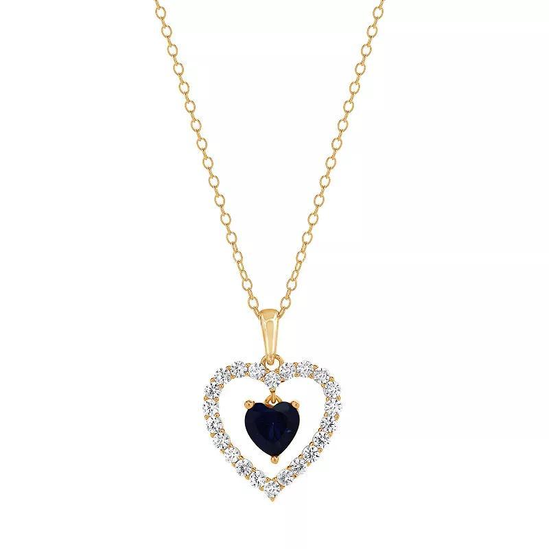 Gemstone Brilliance Lab-Created Gemstone Double Heart Pendant Necklace, Women's, Size: 18", Cr  Blue Silver Product Image