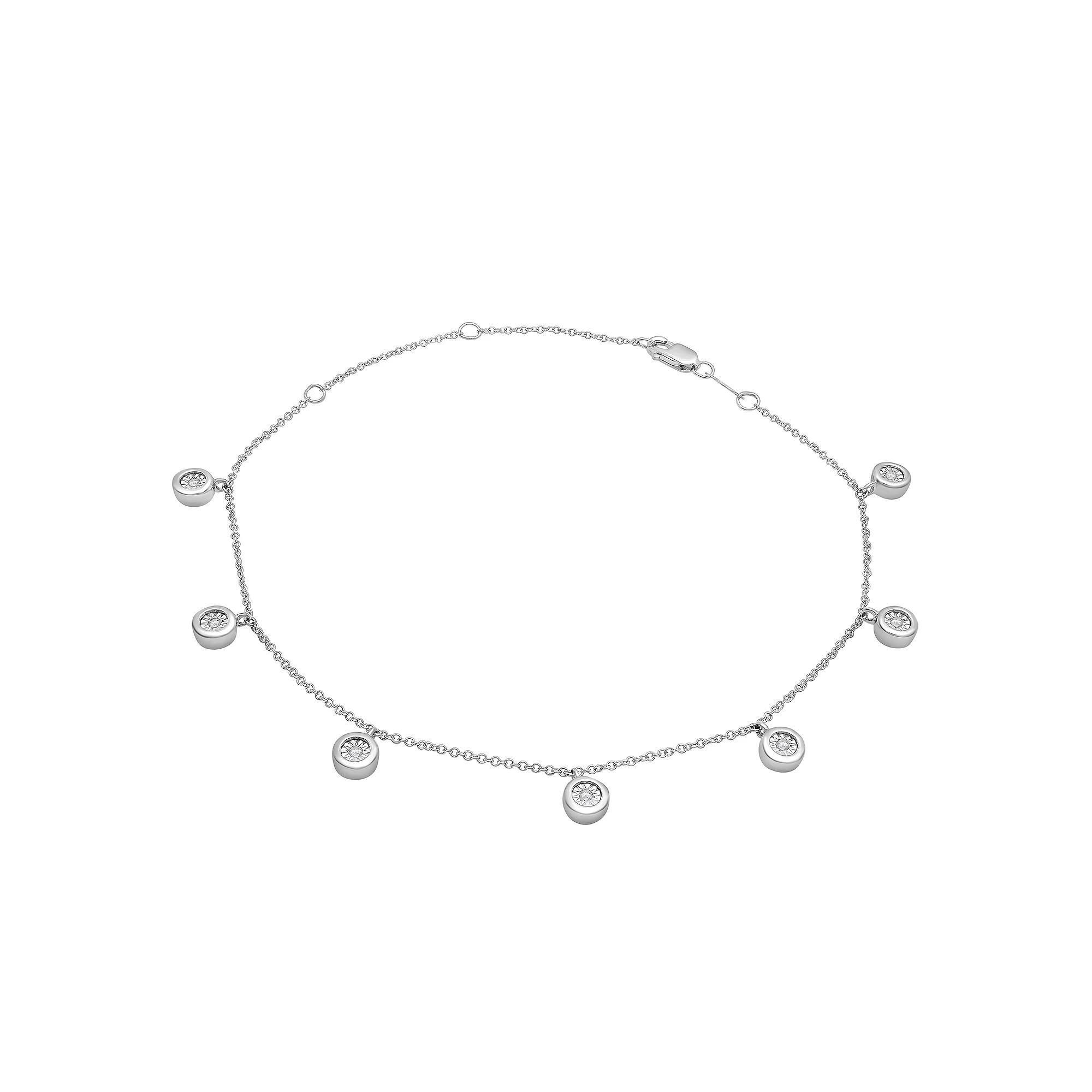 Sterling Silver 1/10 Carat T.W. Diamond Miracle Plate Station Anklet, Women's, Size: 10" Product Image