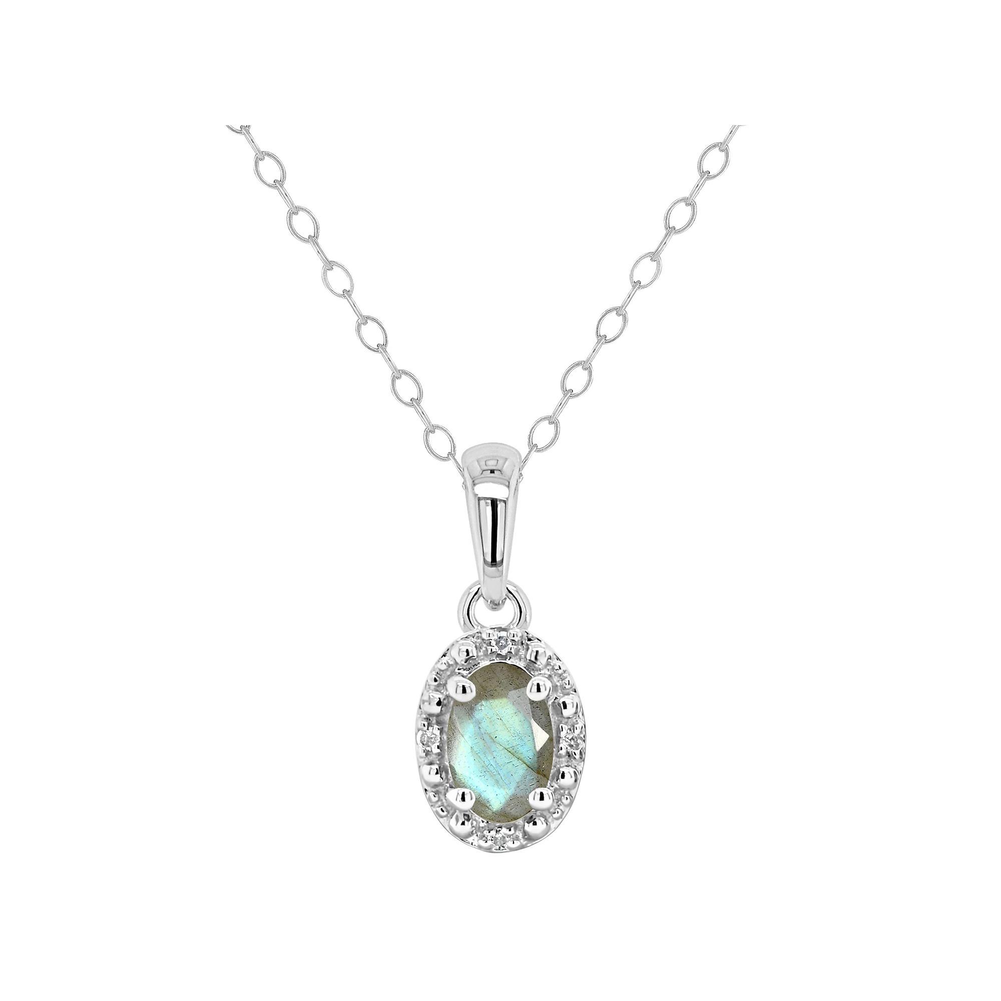 Celebration Gems Sterling Silver Oval Labradorite & Diamond Accent Pendant Necklace, Women's, Size: 18" Product Image
