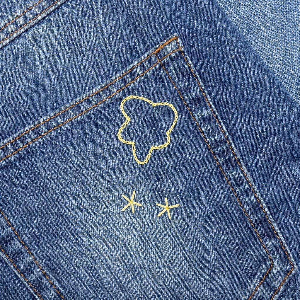 Blue Organic Denim Jeans With Mohair Patches - Iris Blue Male Product Image