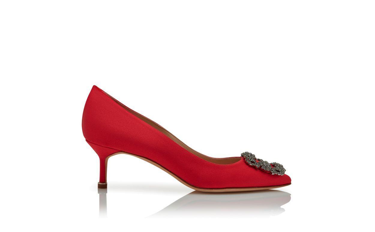 HANGISI 50 Red Satin Jewel Buckle Pumps Product Image