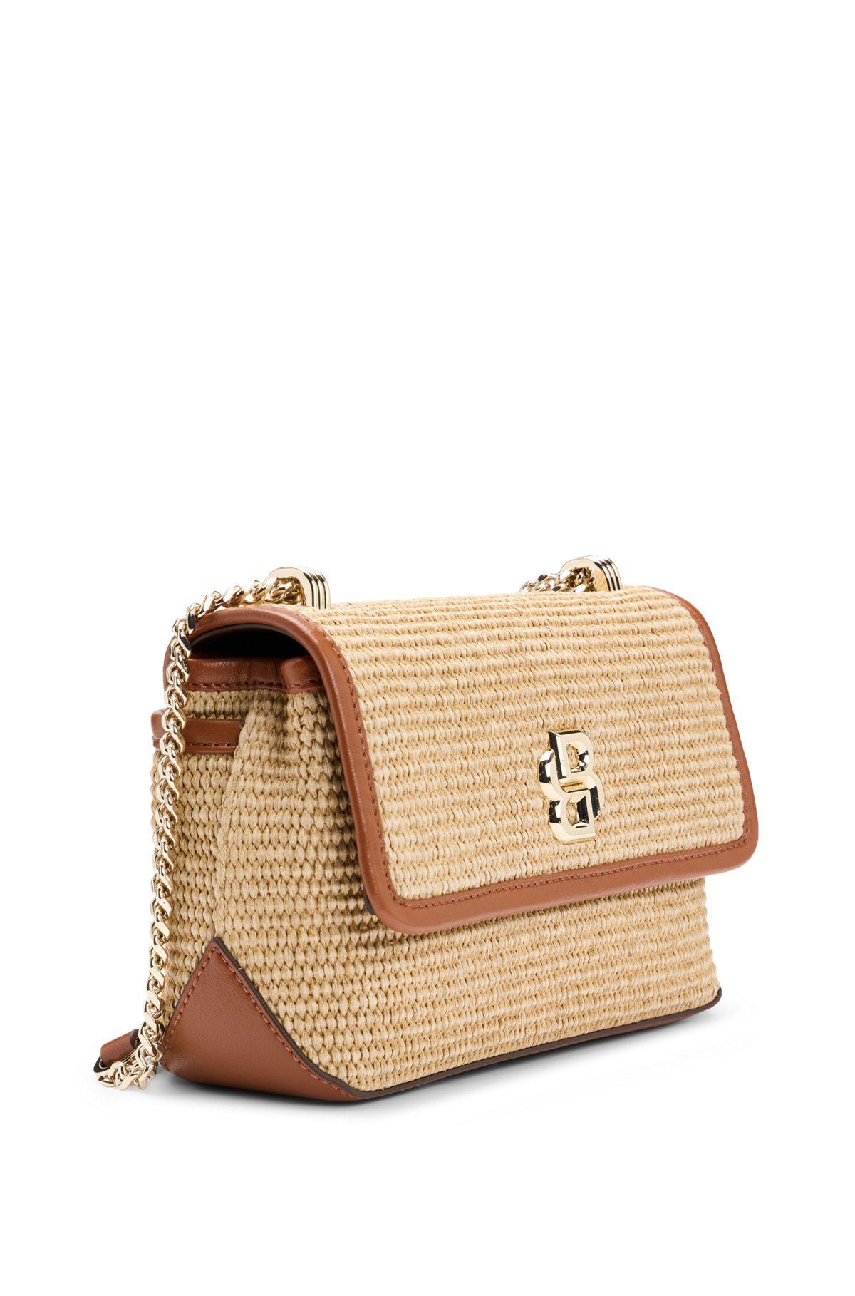 BOSS - Raffia-effect shoulder bag with Double B monogram - White Product Image