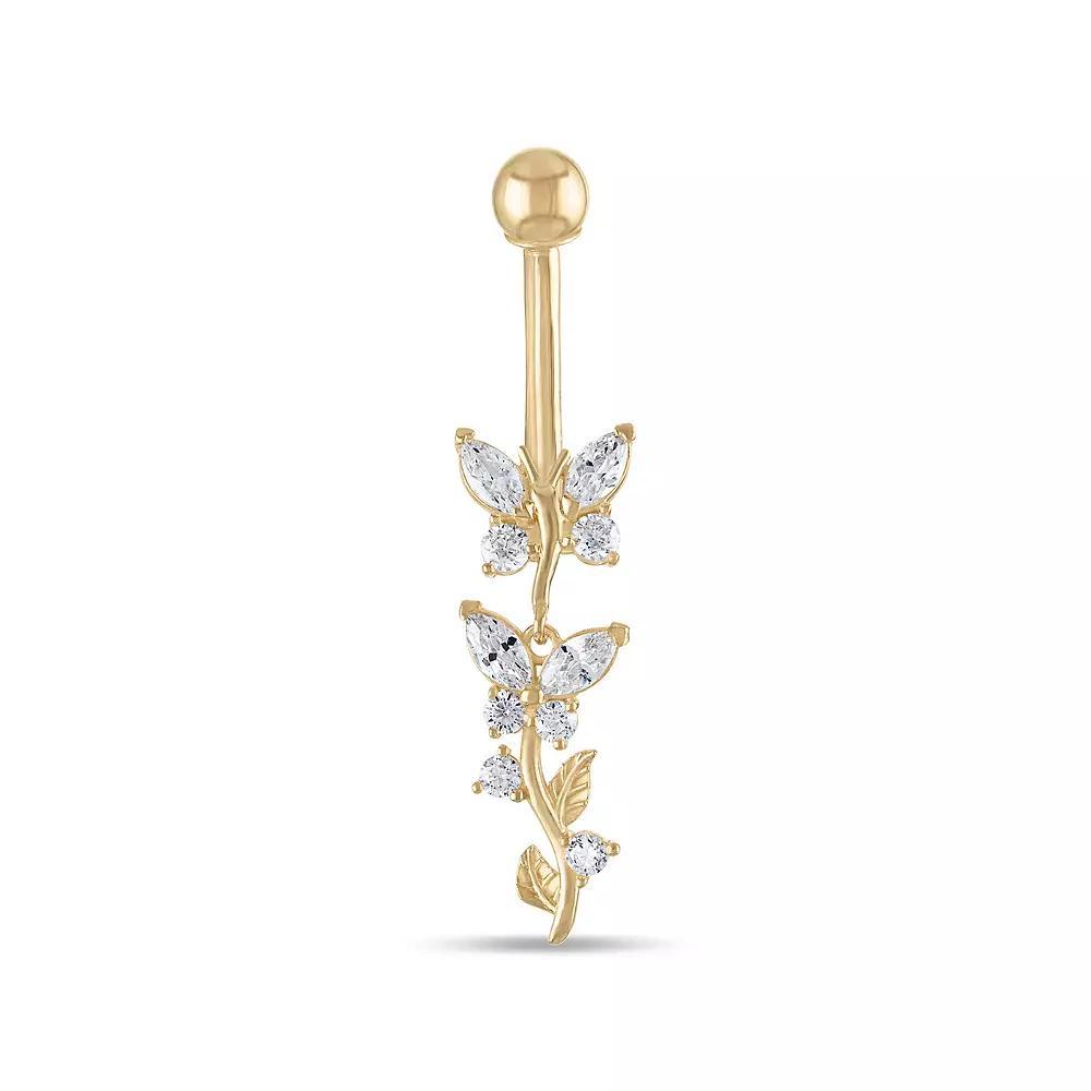 Amella Jewels 14k Gold Cubic Zirconia Butterfly Dangle Belly Ring, Women's, Yellow Product Image
