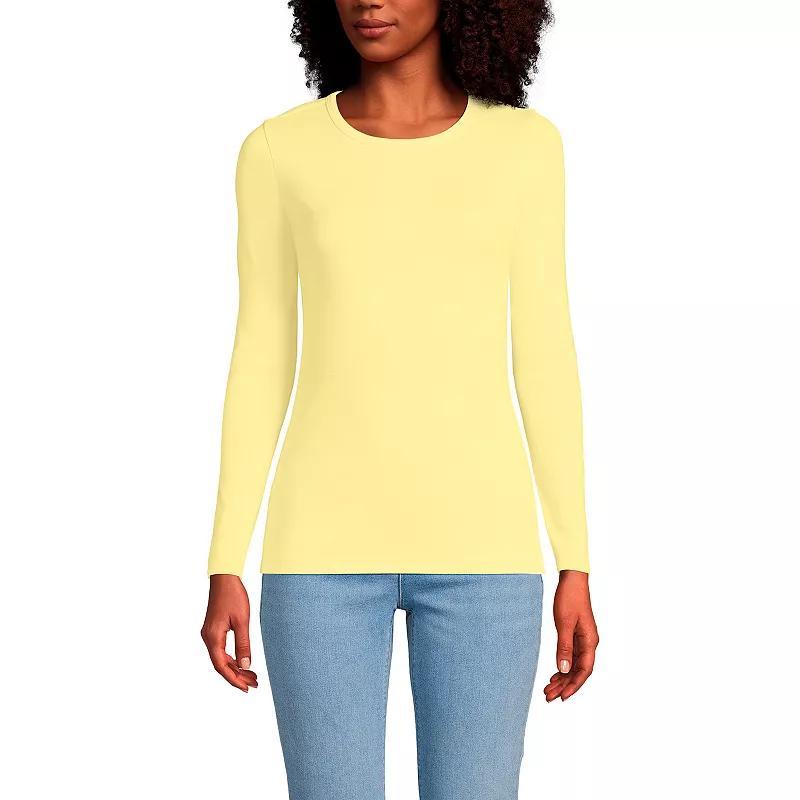 Womens Lands End Cotton Crewneck Long-Sleeve Tee Green Moss Product Image